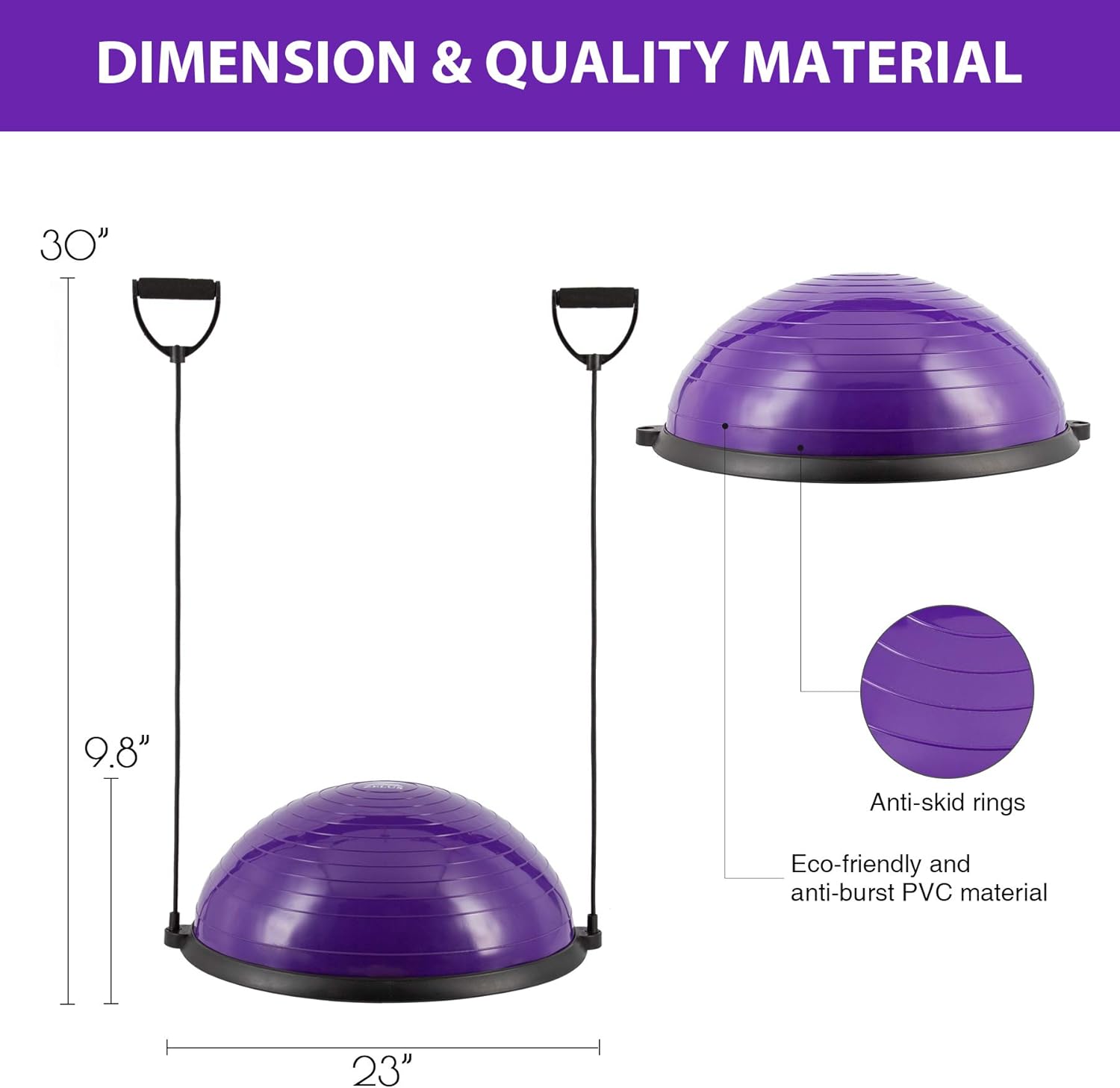 ZELUS Entrenador de pelota de equilibrio con bandas de resistencia y bomba de pie, pelota de yoga inflable para entrenamientos de gimnasio en casa,