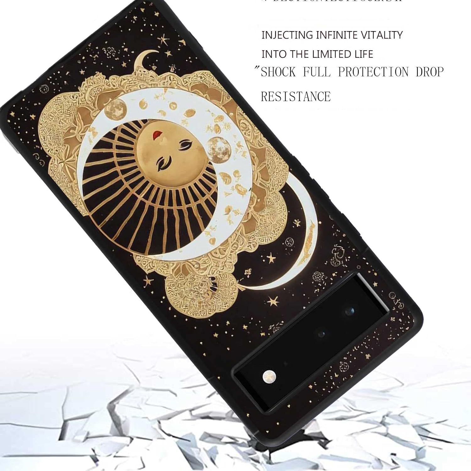 Compatible con Google Pixel 6A (2021) Moon Sun, Celestial Moon Sun Stars Graphic para Google Case hombres mujeres, elegante funda de silicona suave