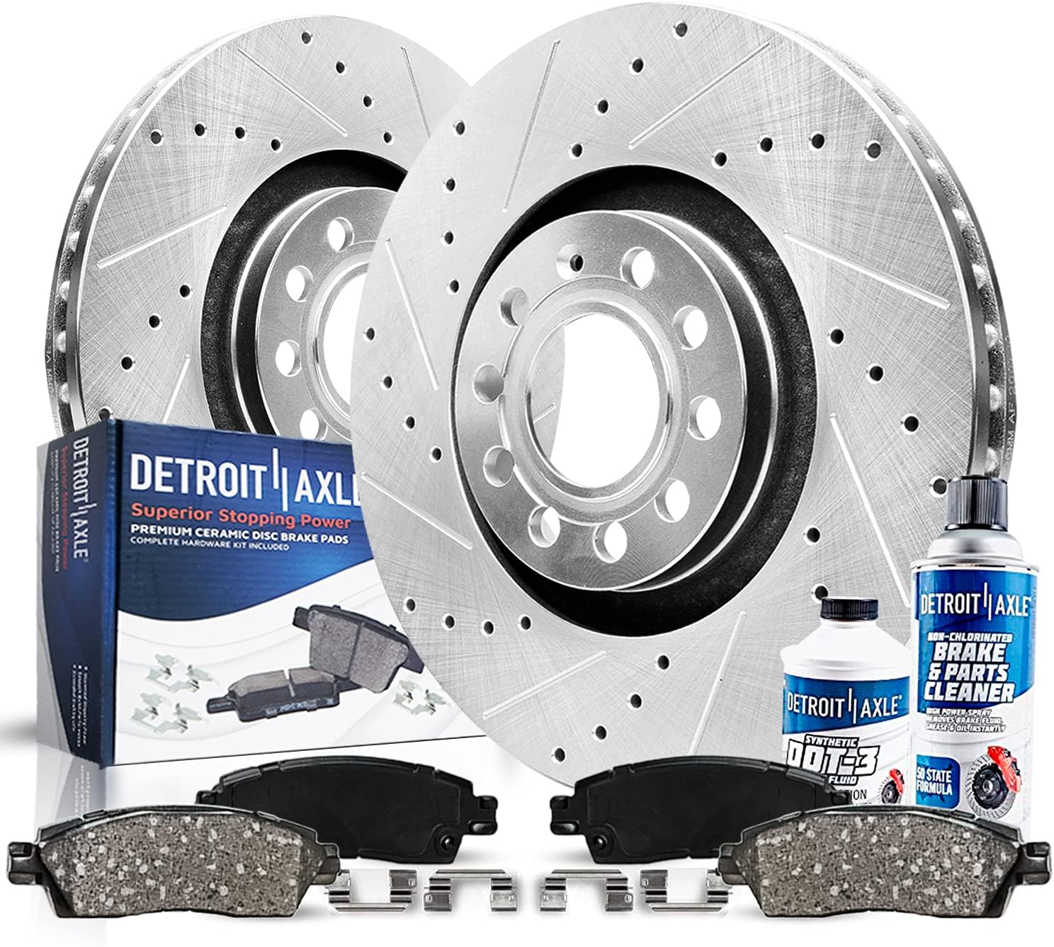 Detroit Axle – Kit de freno delantero para Volkswagen Jetta Passat Beetle EOS CC Audi A3 TT Quattro Rotores de freno perforados y ranurados y