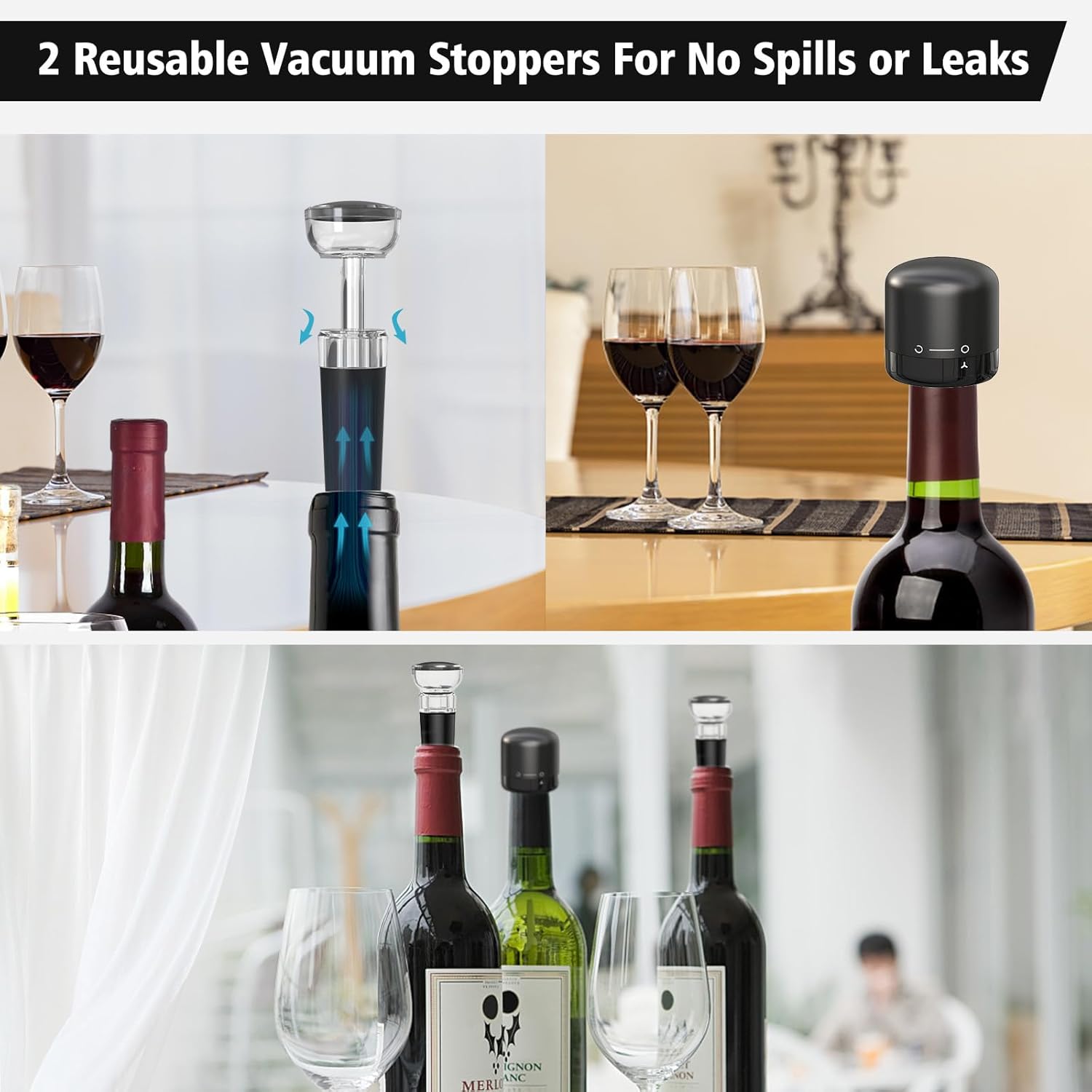 RUIVOKUR Juego de abridor de vino eléctrico, abridor automático de vino y aireador, juego 6 en 1 recargable, abridor de botellas de vino eléctrico,