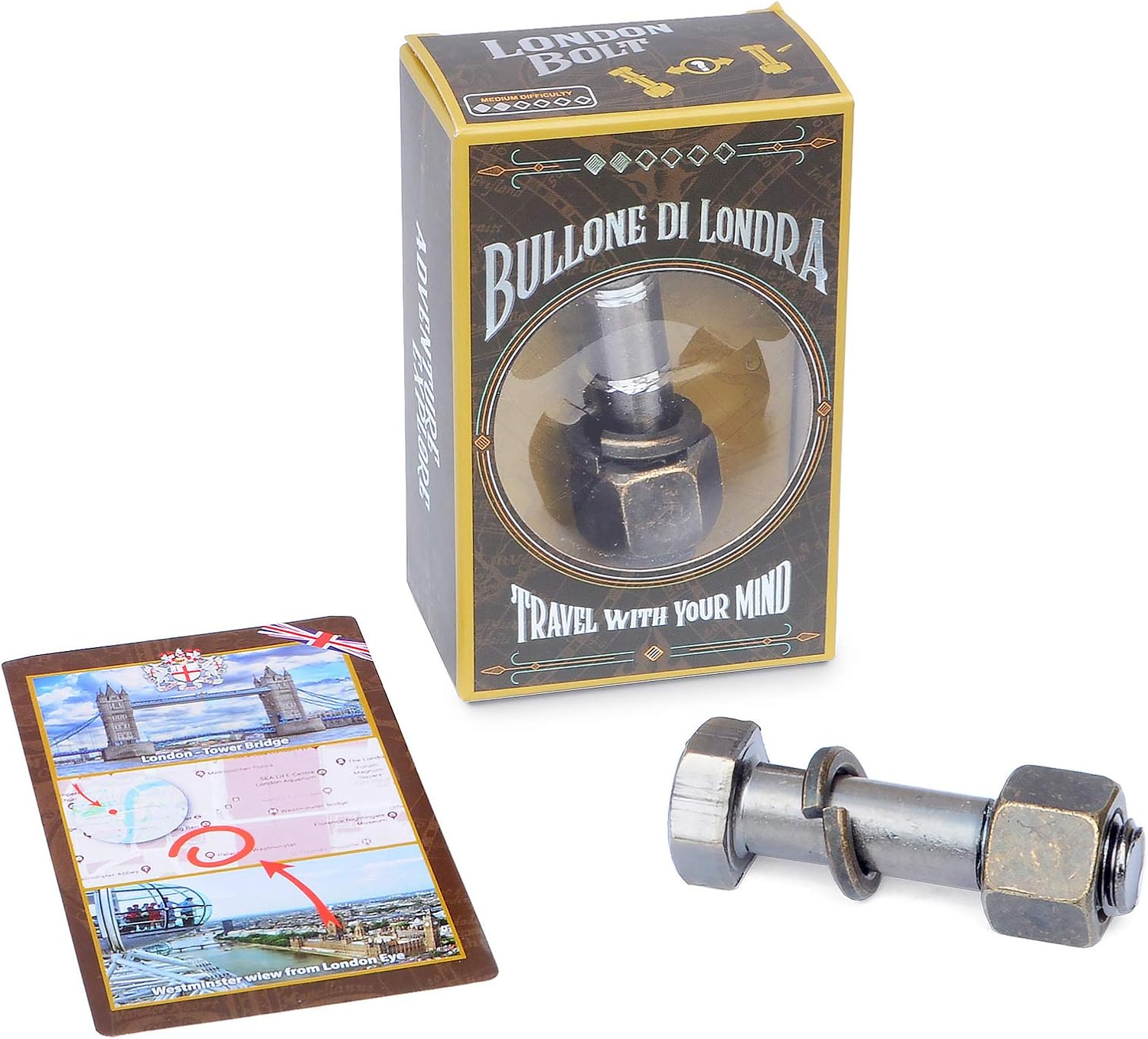Logica Puzzles Art. London Bolt – Rompecabezas de fundición – Metal Brain Teaser – Dificultad 26 Medio – Colección de viaje