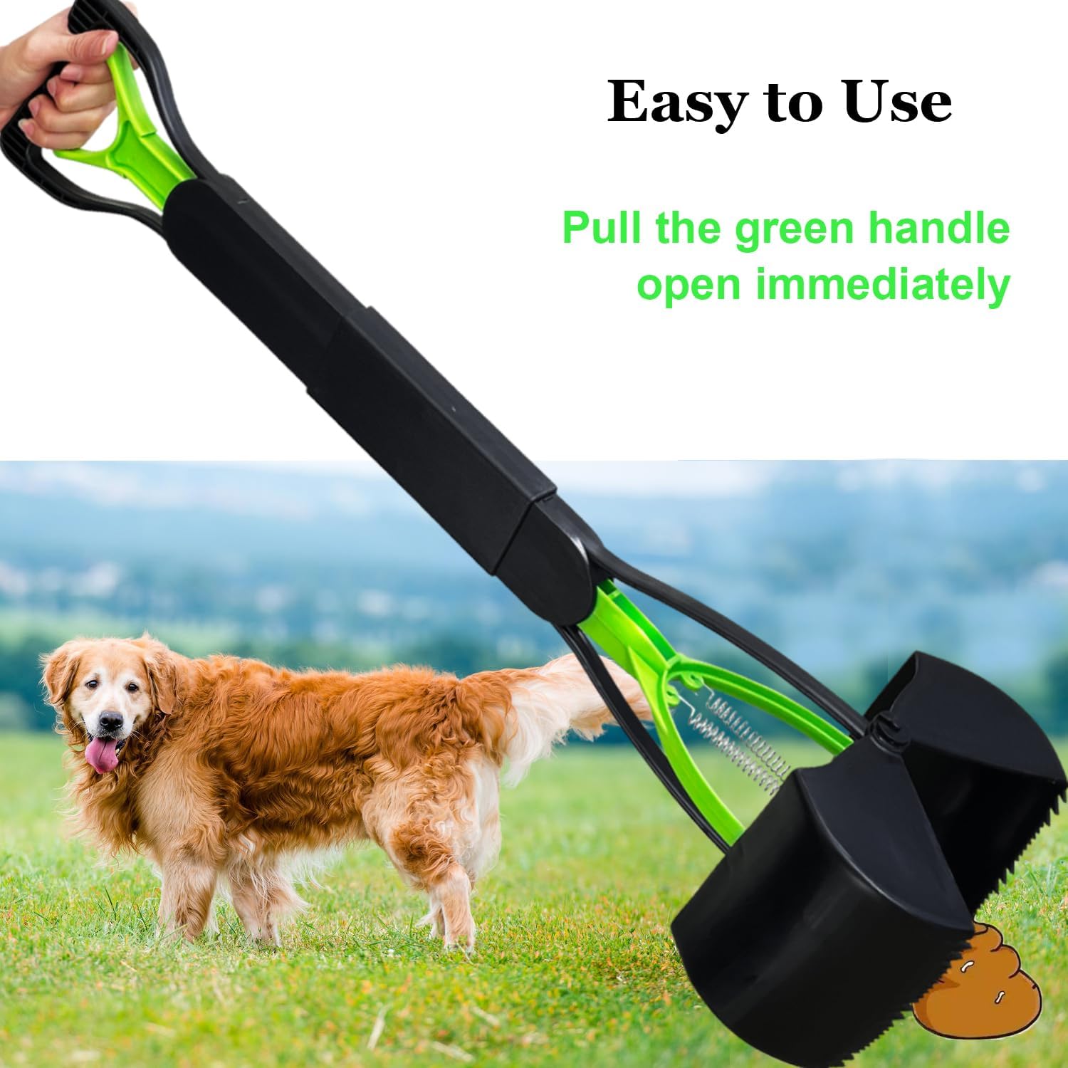 Recogedor de excrementos de 32 pulgadas para perros grandes y pequeños, resistente, mango largo para patio, hierba, grava, agarrador de excrementos