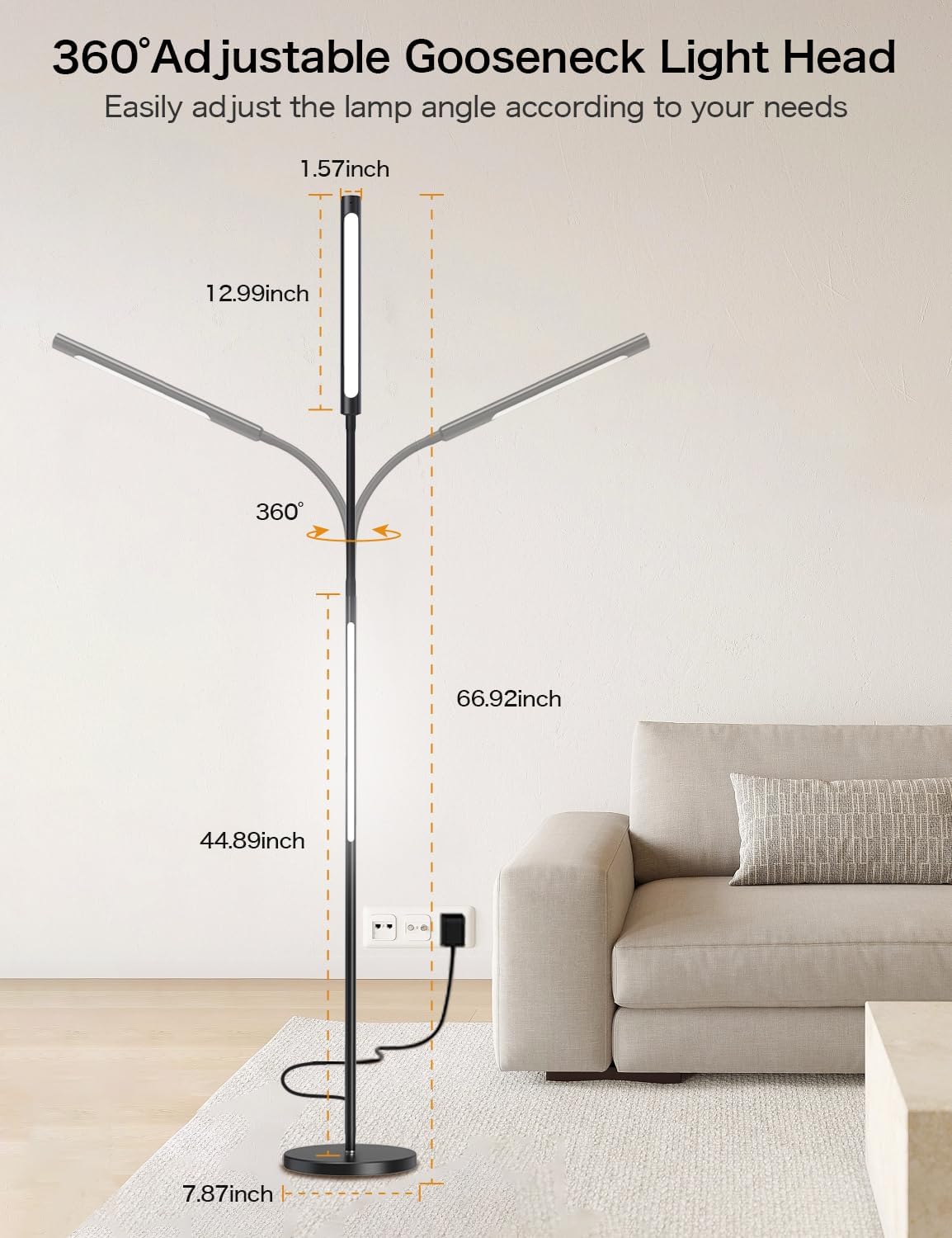 Lámpara de pie LED, 15 W regulable brillante lectura y luz de ambiente RGB, 4 temperaturas de color, control remoto y táctil, sincronización de