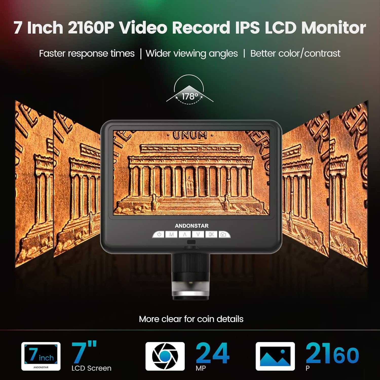 Andonstar Microscopio digital HDMI AD207S con pantalla LCD de 7 pulgadas, microscopio de soldadura, microscopio de moneda para monedas de error, kit