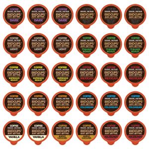 EKOCUPS Paquete de cápsulas de café orgánicas variadas de comercio justo, 30% más de café por taza, café gourmet ligero, medio y oscuro para EKOCUPS Paquete de cápsulas de café orgánicas variadas de comercio justo, 30% más de café por taza, café gourmet ligero, medio y oscuro para