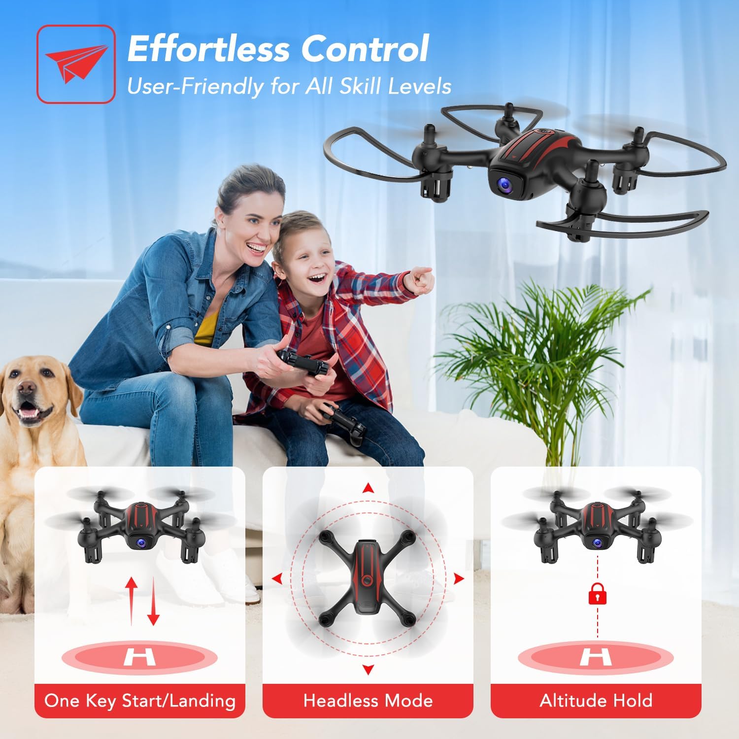 Elukiko Dron con cámara para adultos y niños, 1080P HD FPV WIFI Mini Drones, RC Quadcopter Helicóptero con 2 baterías, tiro para llevar, rotación de