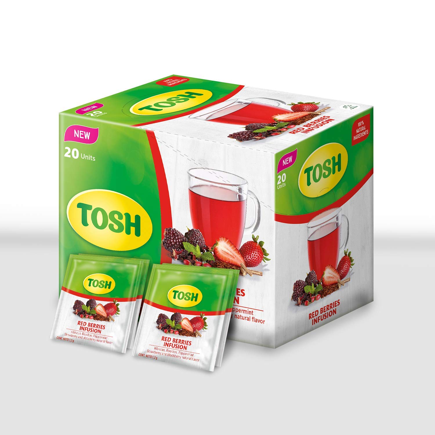 Tosh Infusión de bayas rojas de 0.84 onzas  Caja con 20 bolsas de té  Ingredientes naturales  (Paquete de 1)