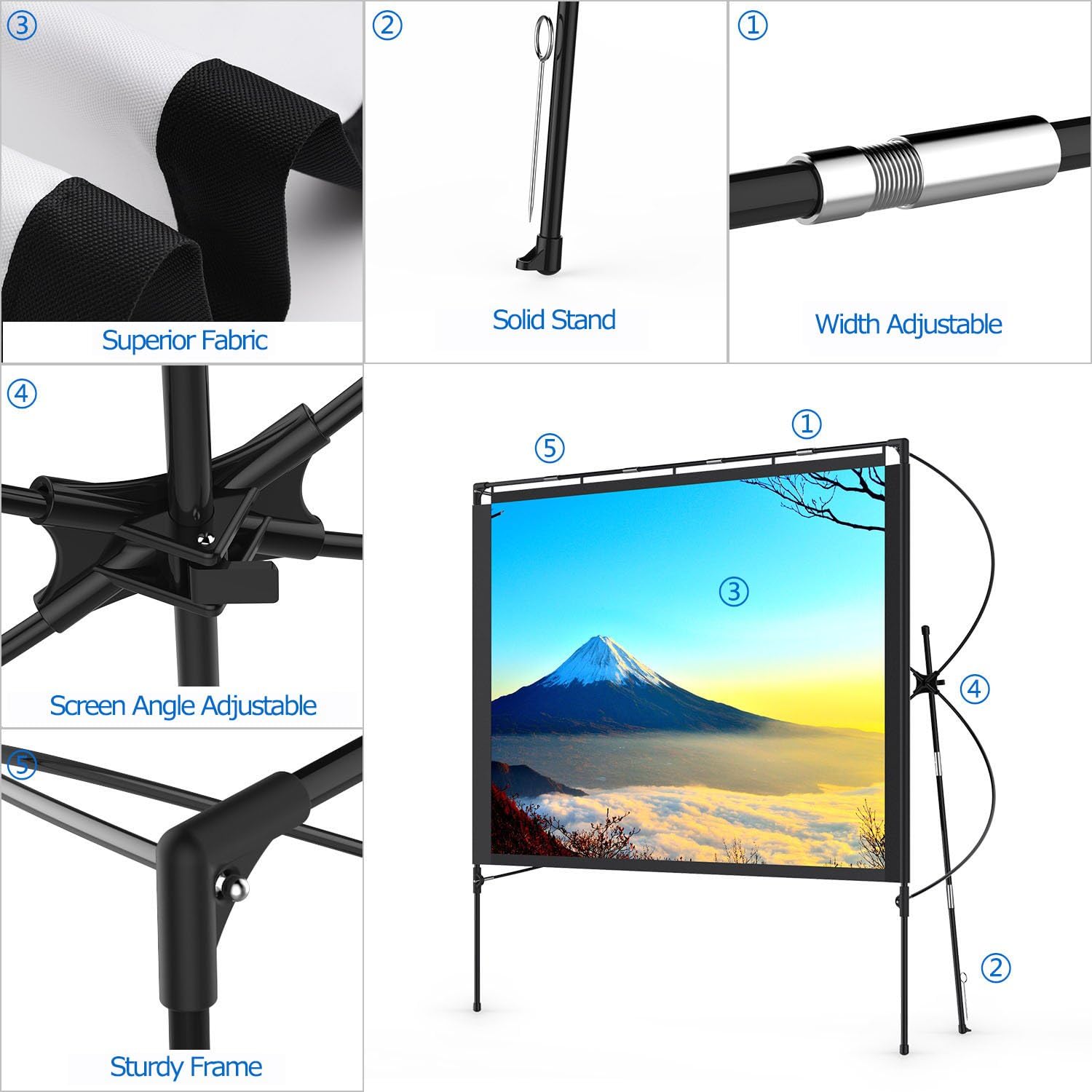 Vamvo - Pantalla de proyección plegable portátil de 120 pulgadas pantalla de proyección 169 HD 4K para interiores y exteriores pantalla de películas - Imagen 5