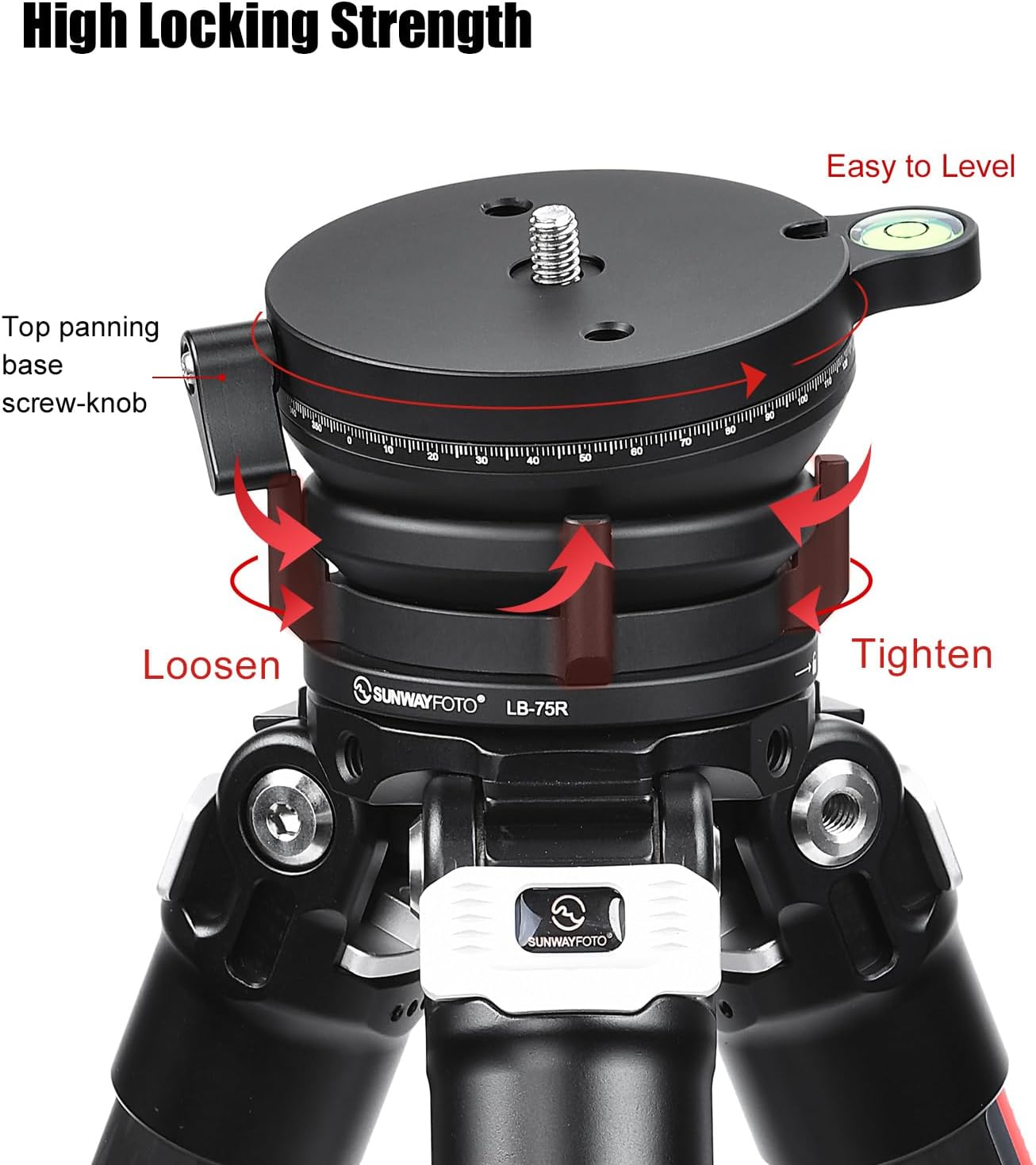 SUNWAYFOTO LB-75R 360 Base de nivelación panorámica Cabezal de trípode 33 lbs (15kg) Capacidad de carga