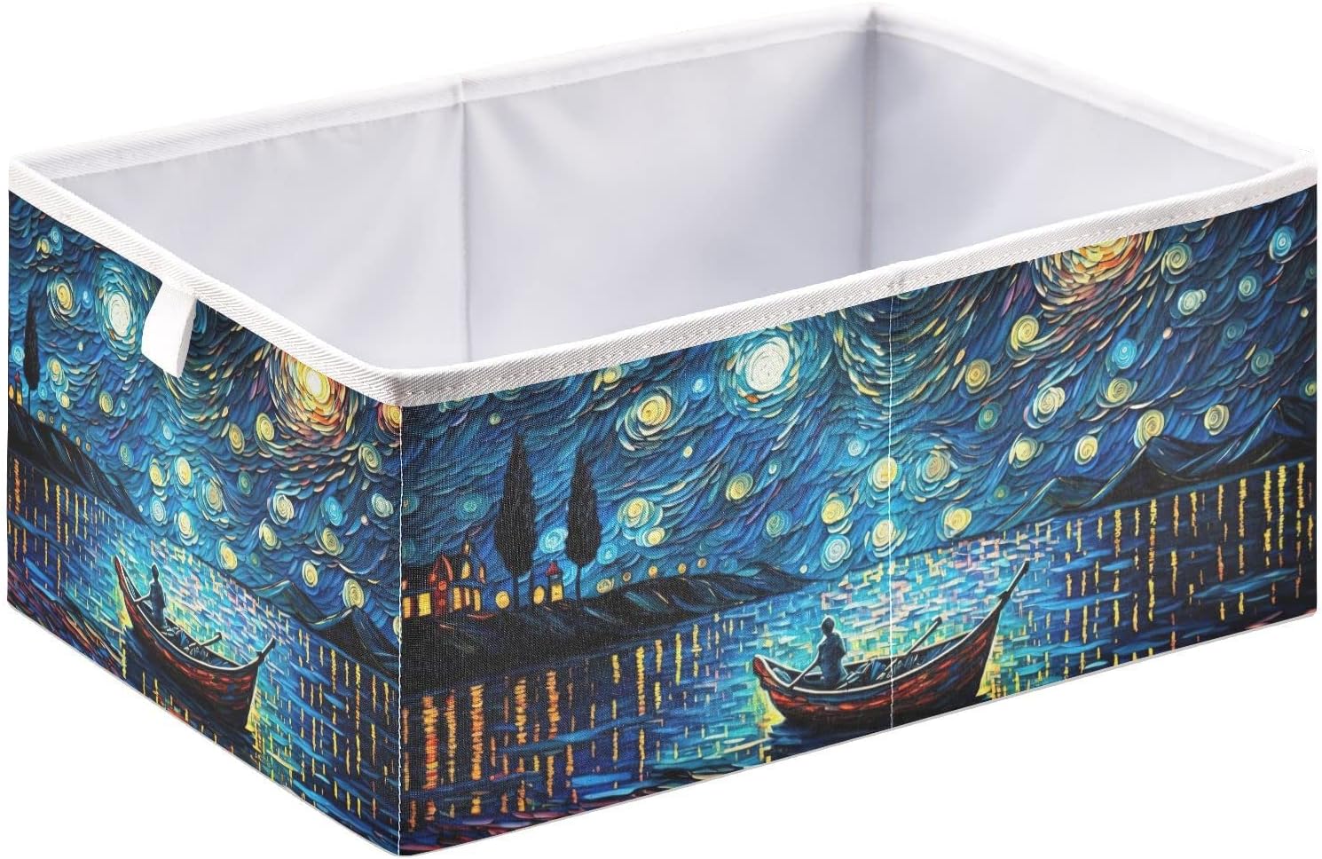 Vnurnrn Van Gogh Night Lake – Cubo de almacenamiento plegable, caja de almacenamiento con tabla de soporte, cestas de tela plegables para