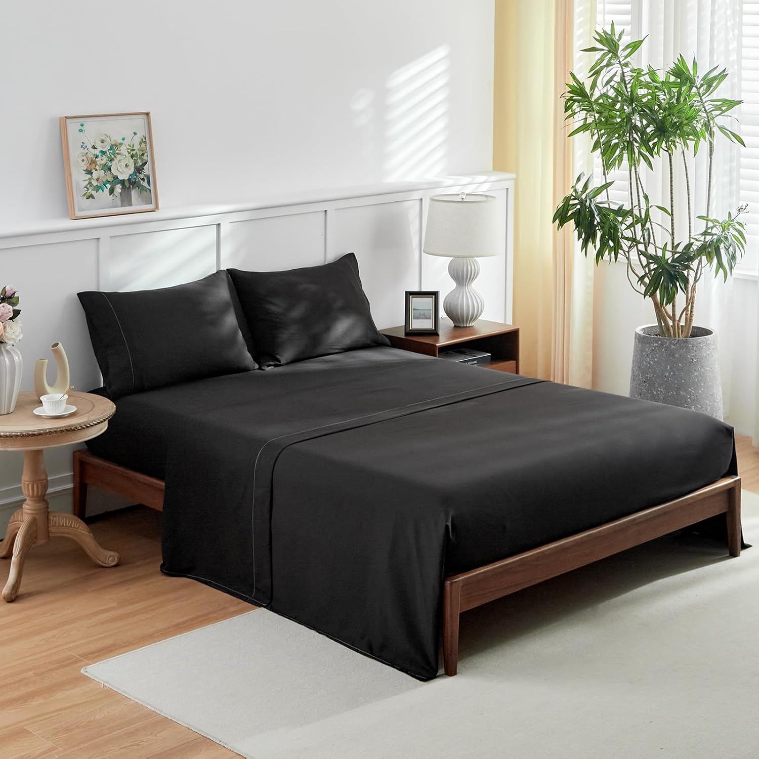 Juego de sábanas de edredón de flores negras, ropa de cama floral en una bolsa, 7 piezas tamaño Queen, juego de ropa de cama de verano de microfibra