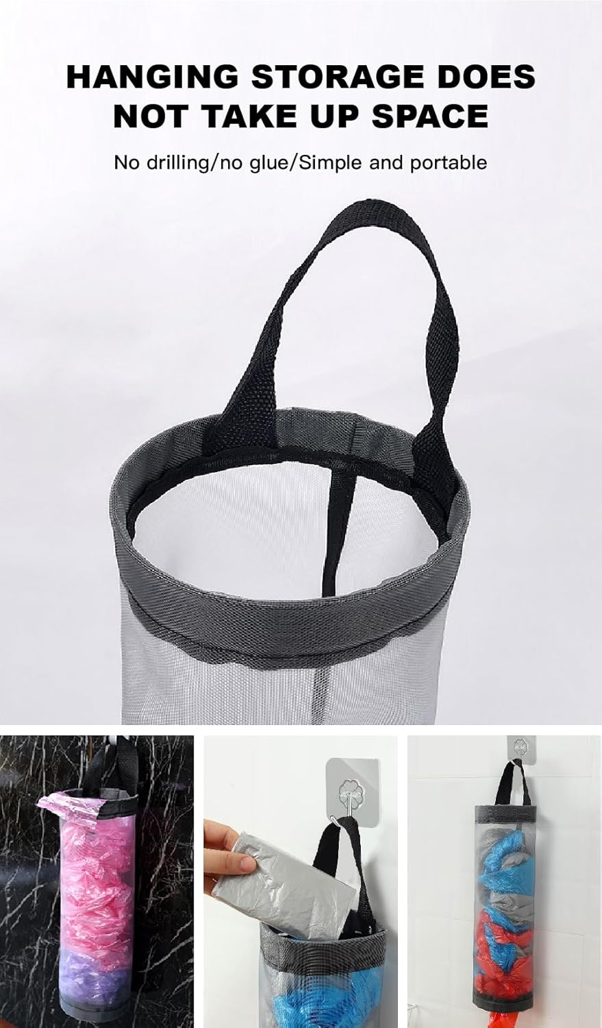 Soporte para bolsas de plástico, soporte para bolsa de comestibles, dispensador de bolsas de almacenamiento colgantes de malla, 2 soportes de bolsas