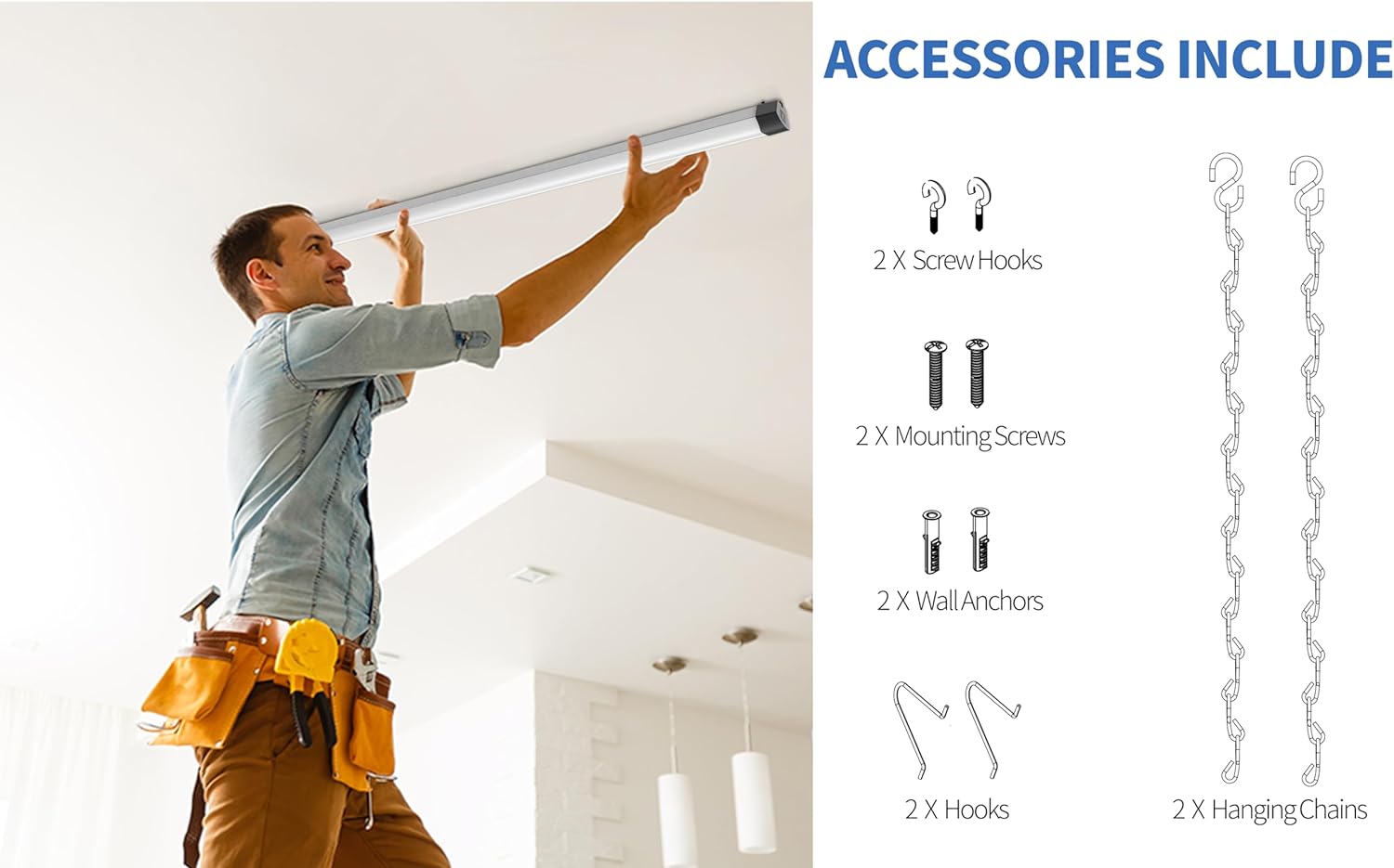 DYMOND Lámpara LED envolvente de 4 pies y 40 W con cadena de tracción, luz diurna blanca 5000 K para garaje, taller, sótano