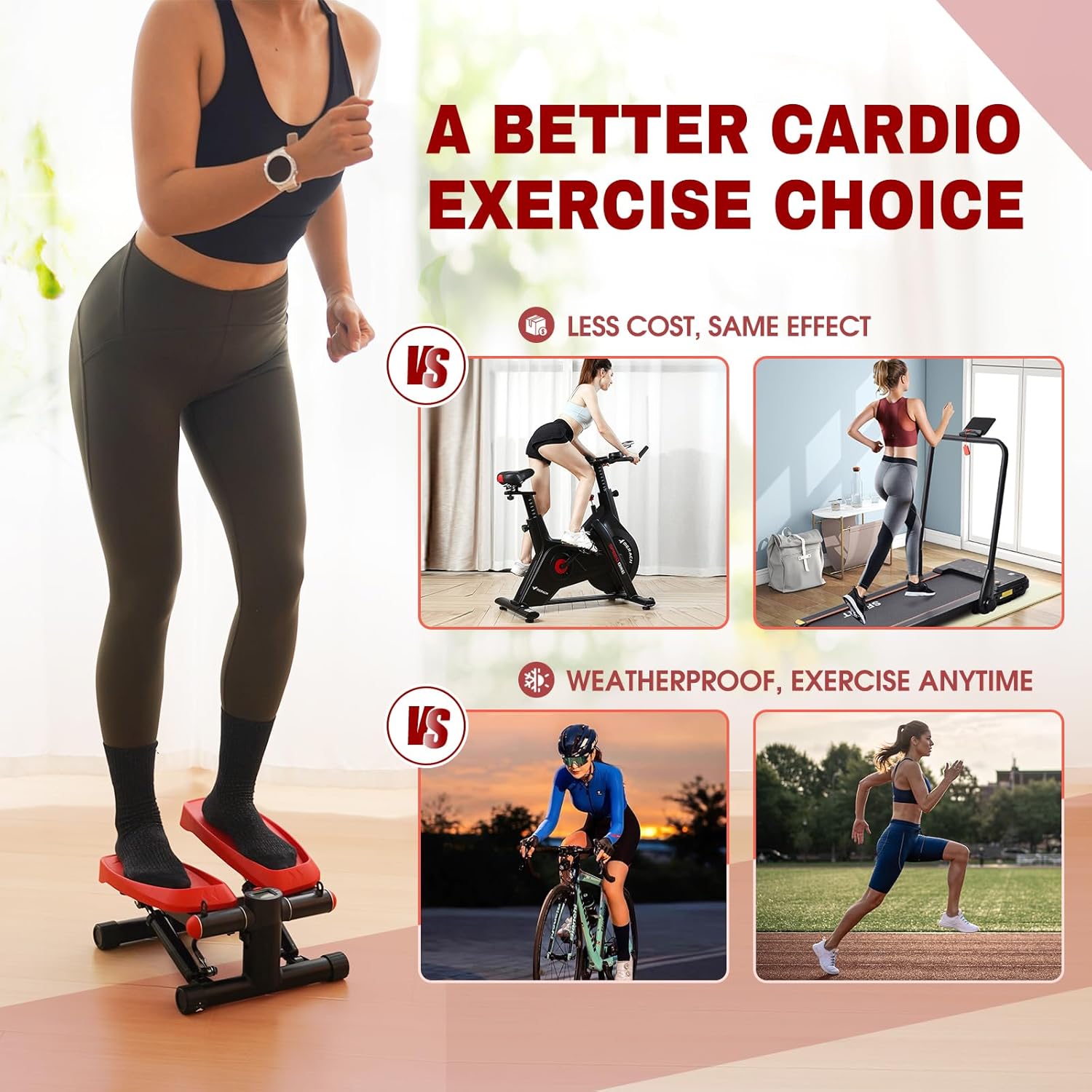 MOSUNY Steppers para ejercicio, mini con bandas de resistencia Home Fitness, escalera neumática mejorada de carga de 330 libras, monitor LCD de