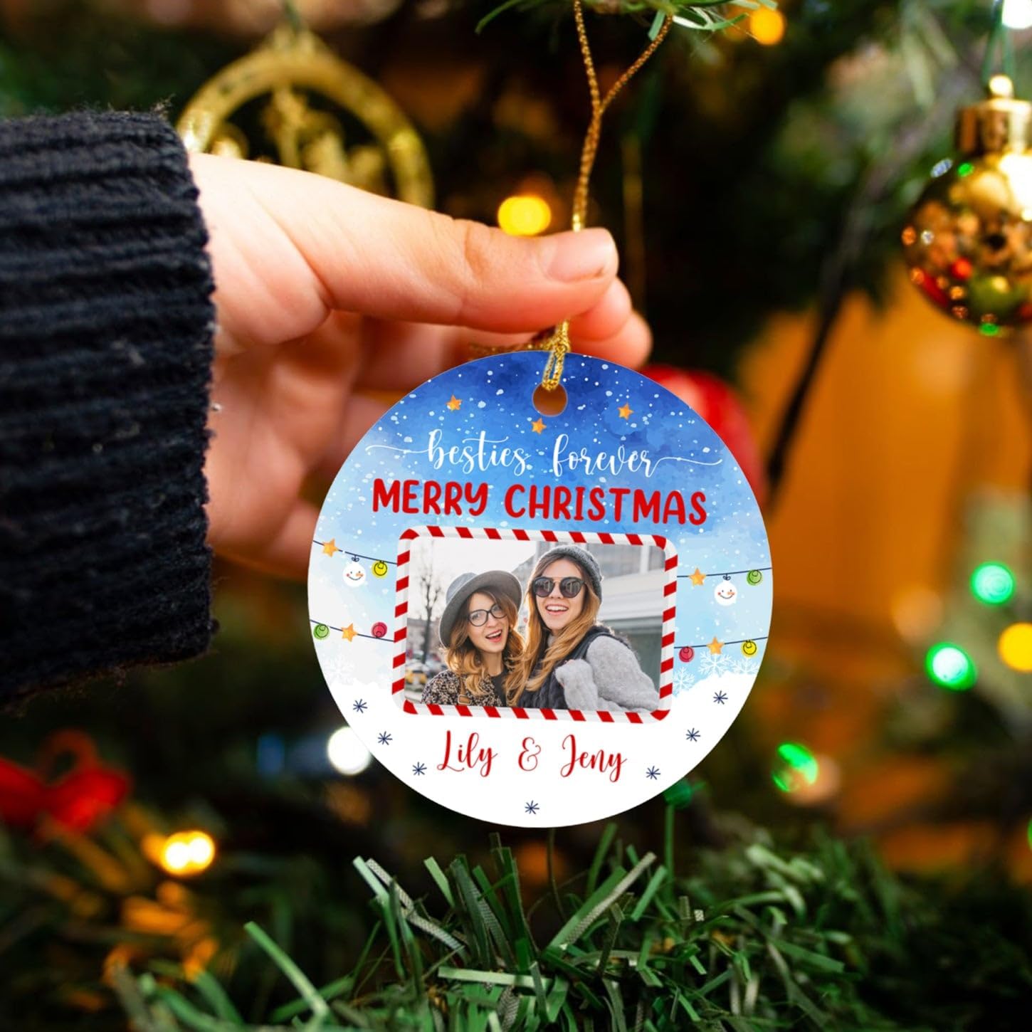 Adornos de Navidad con foto personalizada 2023 para amigos, mejores para siempre, adorno de feliz Navidad, regalo de adorno de Navidad personalizado