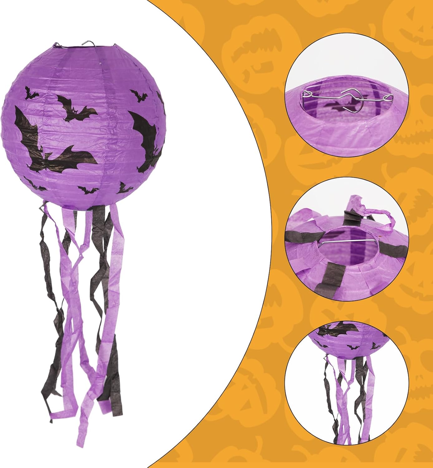 5 linternas de papel de Halloween, linternas colgantes plegables de Halloween con borlas, linternas de papel espeluznantes para decoración de fiesta