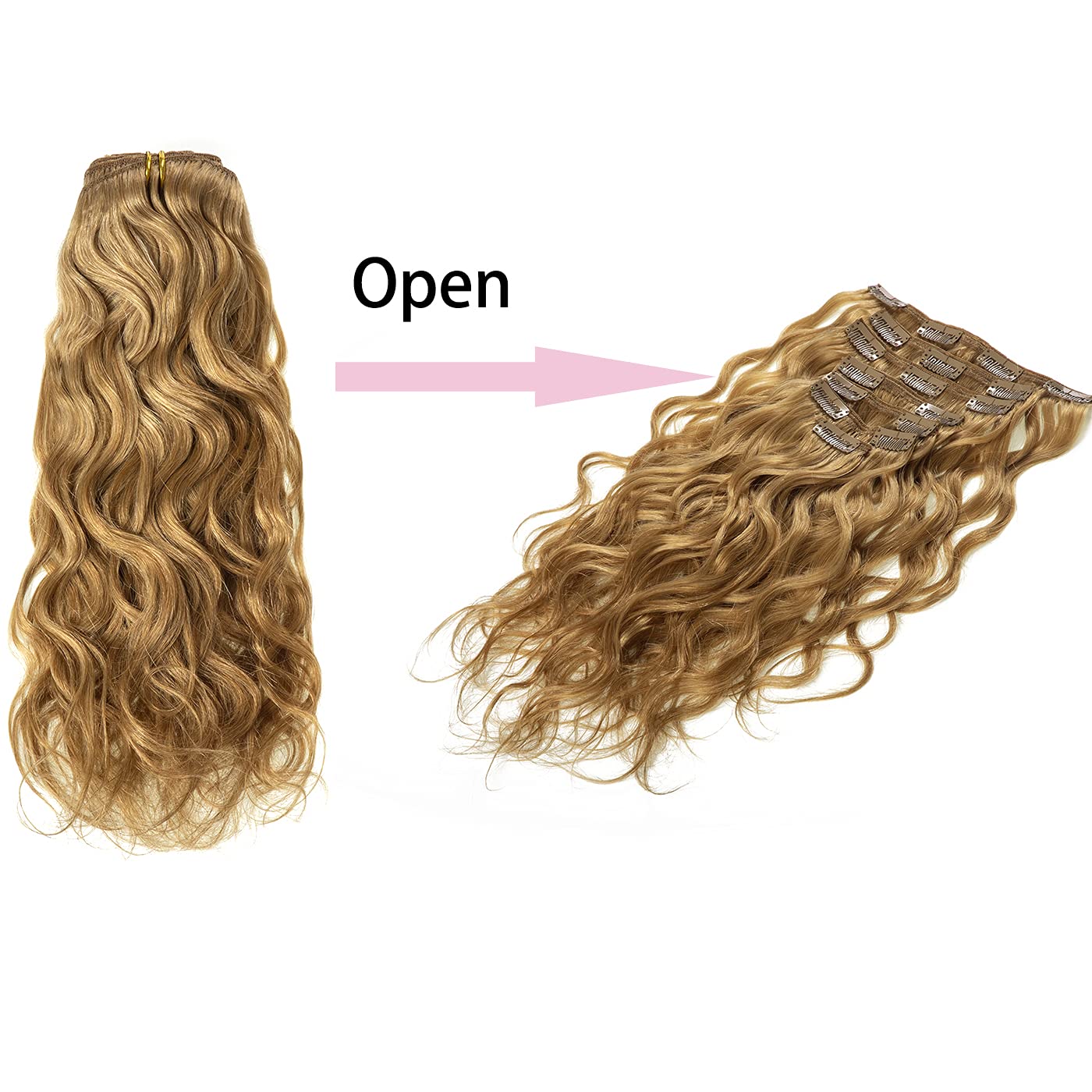 Loxxy Extensiones de cabello humano real con pinzas, color rubio fresa #27, 22 pulgadas, extensiones de cabello humano real para mujer, doble trama,