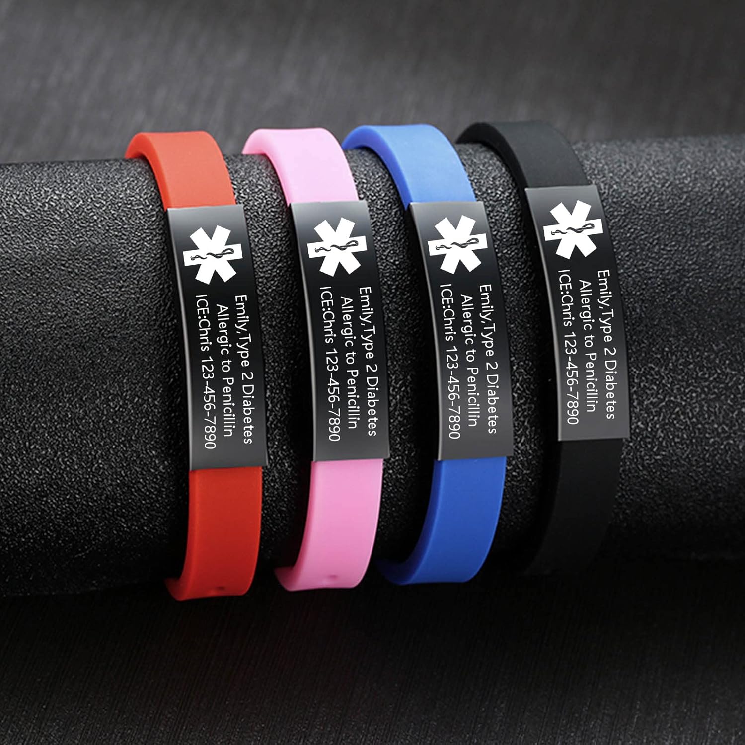 VNOX – Pulseras de identificación y alerta médica para hombres, mujeres y niños, con grabado, malla ajustable de acero inoxidable, para emergencias