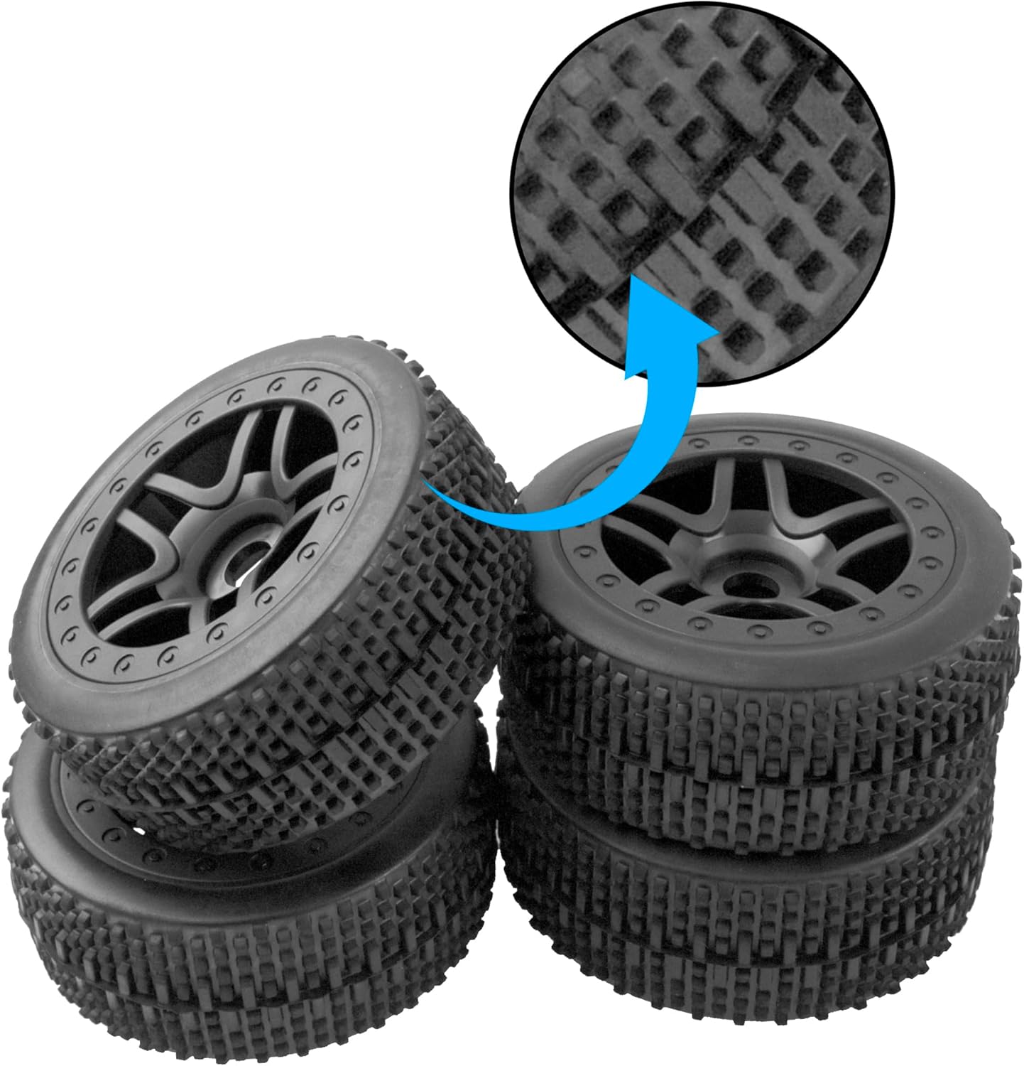 ShareGoo OD 4.4 pulgadas 18 neumáticos para buggy, llantas hexagonales de 0.67 pulgadas y neumáticos de goma compatibles con Redcat Teamc Losi HPI