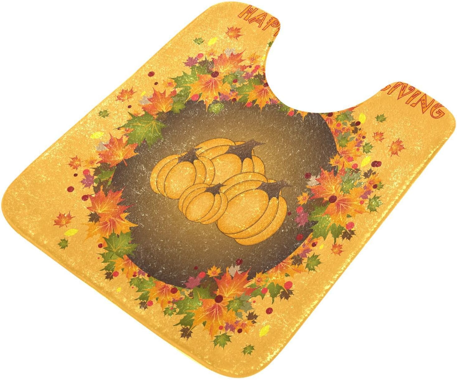 Bathroom Rugs Sets 2 Piece 24×16+24×20 Inch,Soft U-Shaped Contour Toilet Rug Happy Thanksgiving Non-Slip Absorbent Bath Floor Mat Carpet Set Water