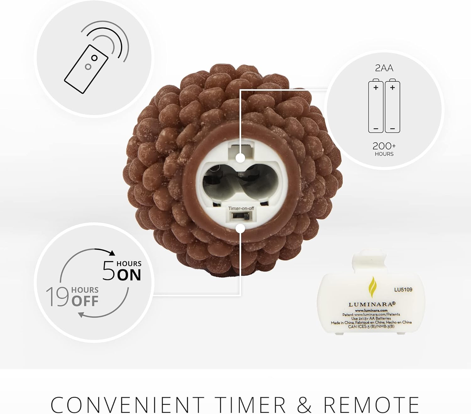 Luminara Pinecone – Velas sin llama, con acabado marrón tiza, figuras de cono de pino, velas LED sin perfume, funcionan con pilas, con temporizador,