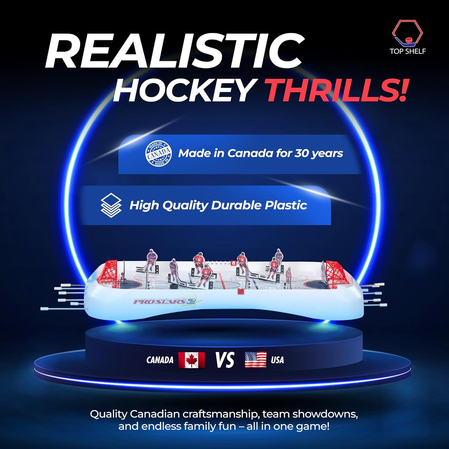 TOP SHELF Juego de hockey de mesa de 28 x 14 pulgadas, juegos de mesa para adultos y familia, mesa de hockey con cúpula de burbujas, mesa de hockey