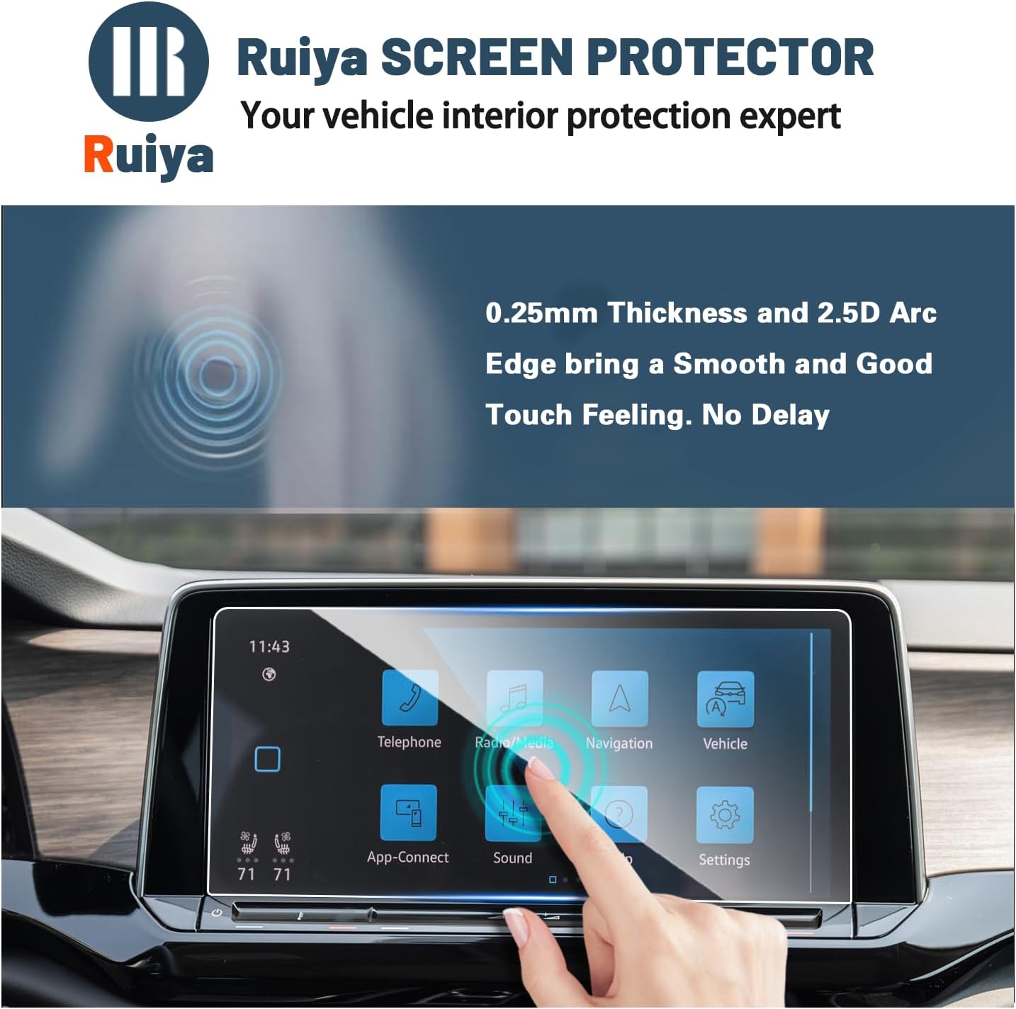 Ruiya Protector de pantalla para VW Atlas 2024 de 12 pulgadas, GPS de infoentretenimiento para VW Atlas 2024, accesorios 9HD, dureza de vidrio