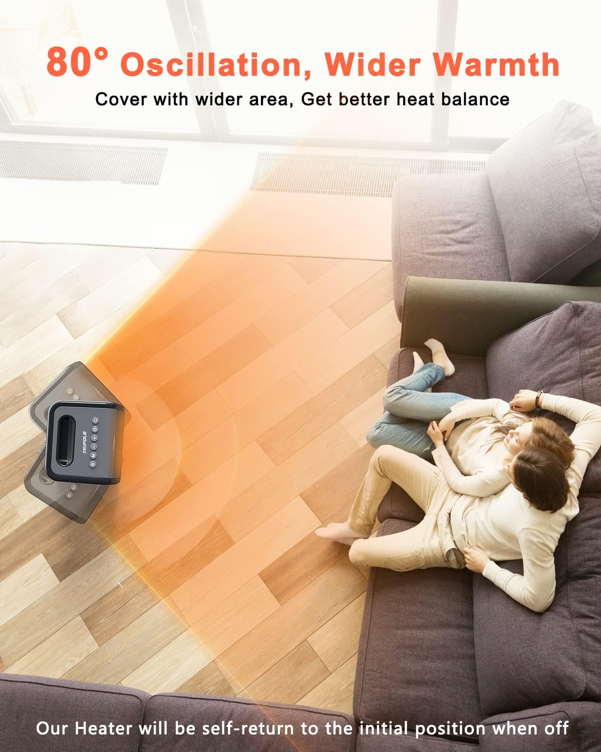 TriPole Calentador eléctrico portátil con termostato, calentadores oscilantes de 80 para uso en interiores, calentador de cerámica PTC de