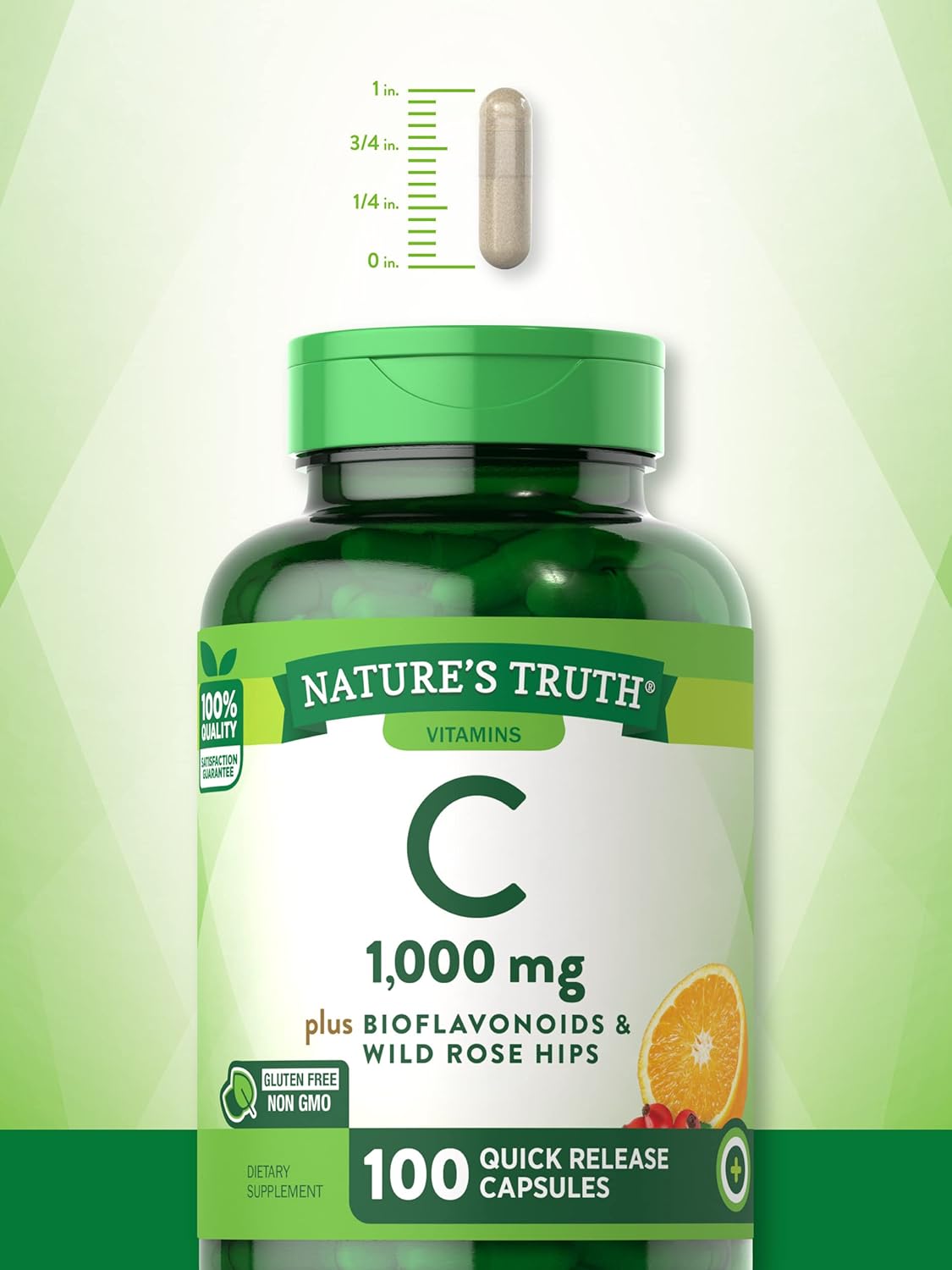 Vitamina C de 1000 mg  100 cápsulas  con rosa silvestre HIPS y bioflavonoides  Suplemento sin OMG y sin gluten  por Nature’s Truth