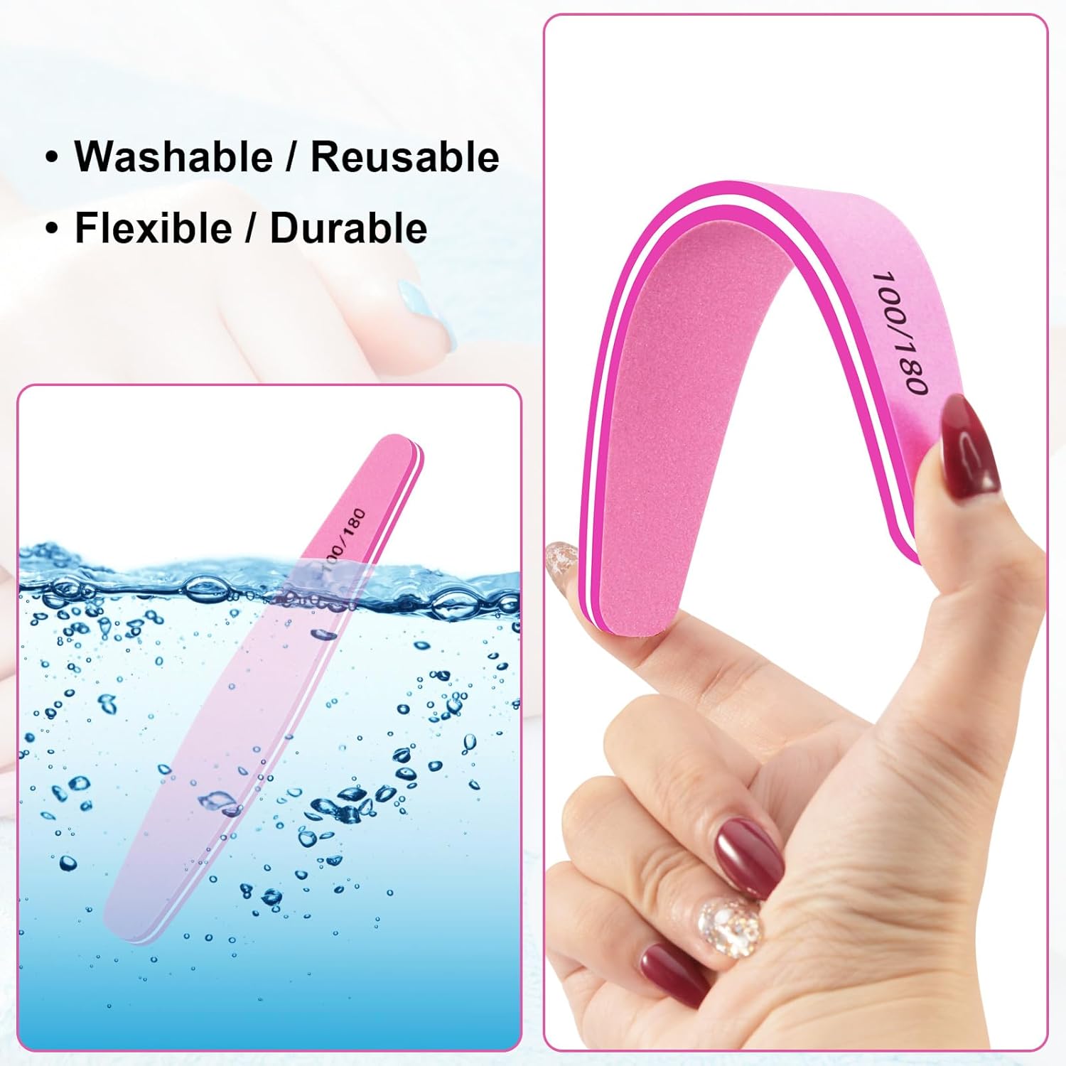 Anrui Emery Boards para uñas, 12 limas de uñas para uñas naturales, grano 100180 de doble cara para uñas, lima de uñas profesional reutilizable y