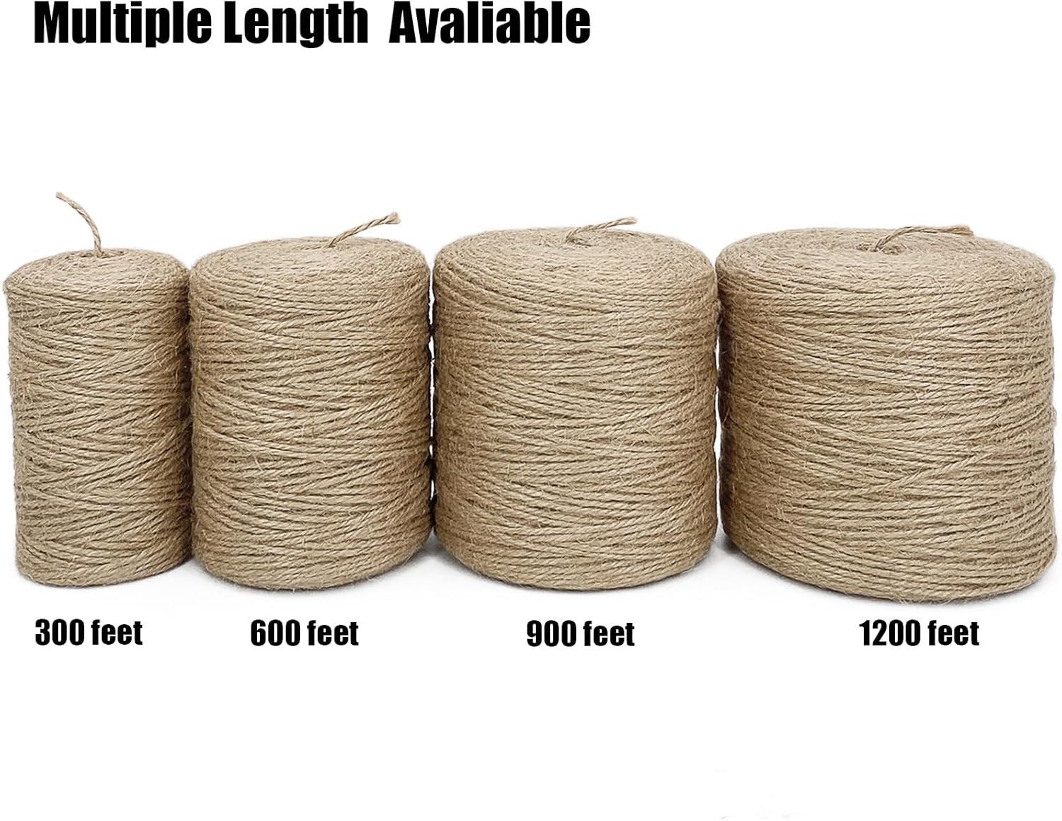 Cordel de yute natural de 0.079 in de 600 pies, 3 capas, cuerda trenzada resistente, cinta marrón para artes, manualidades, tarros de masón,