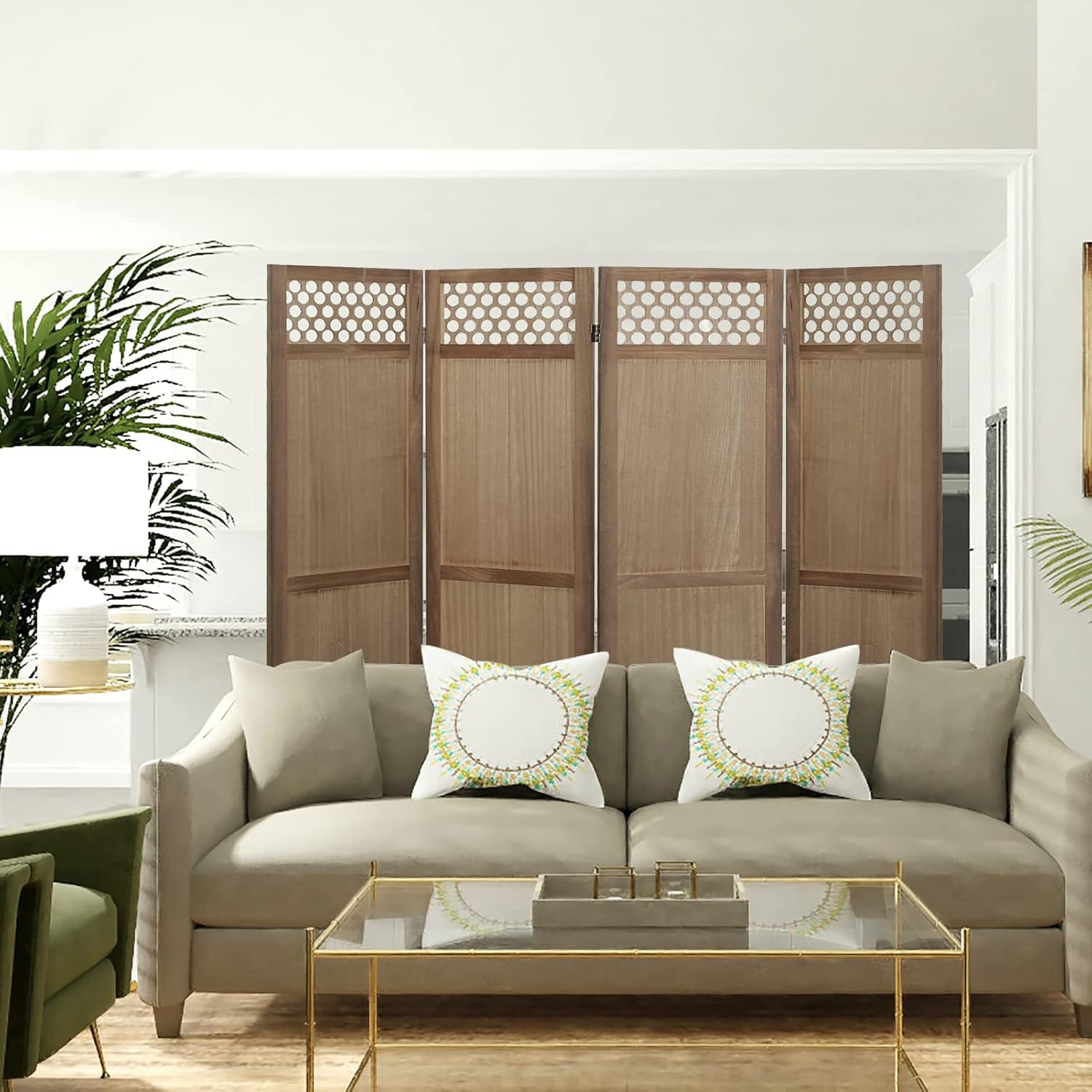 ECOMEX Divisor de habitación de 4 paneles, pantalla divisora de habitación con corte de madera, separadores de habitación de 5.6 pies y pantallas de