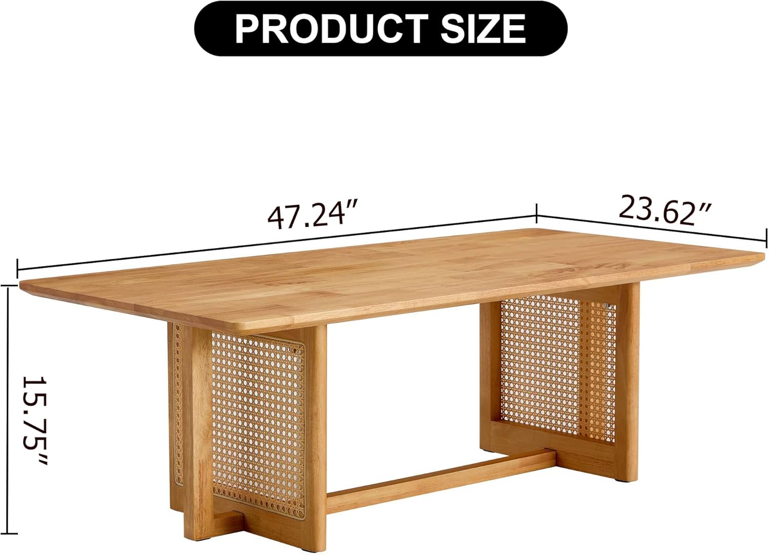 TesNus Mesa de centro de madera maciza para sala de estar, mesa auxiliar rectangular bohemia con parte superior de madera y patas inspiradas en