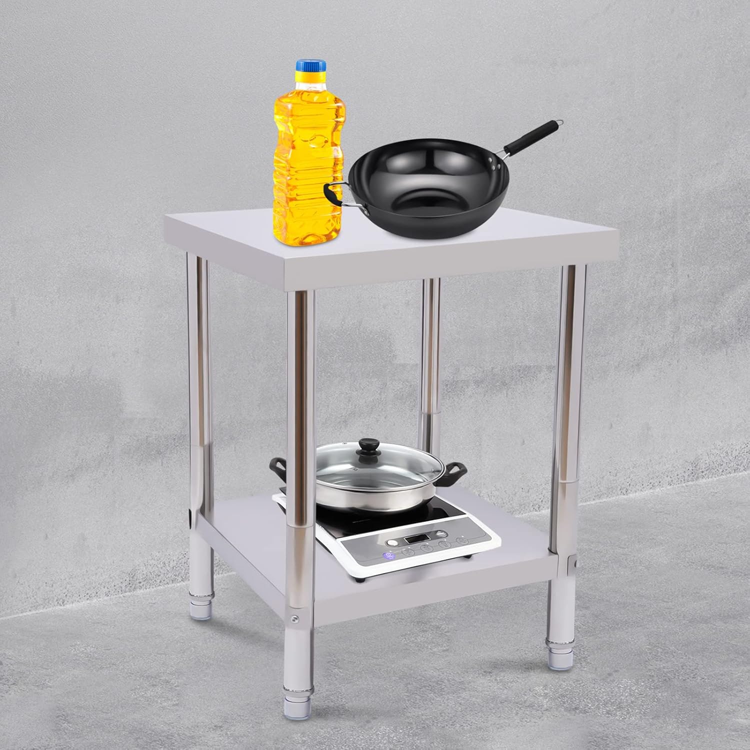 Mesa de acero inoxidable para preparación y trabajo, mesa de trabajo de preparación de alimentos comercial resistente con estante inferior, para
