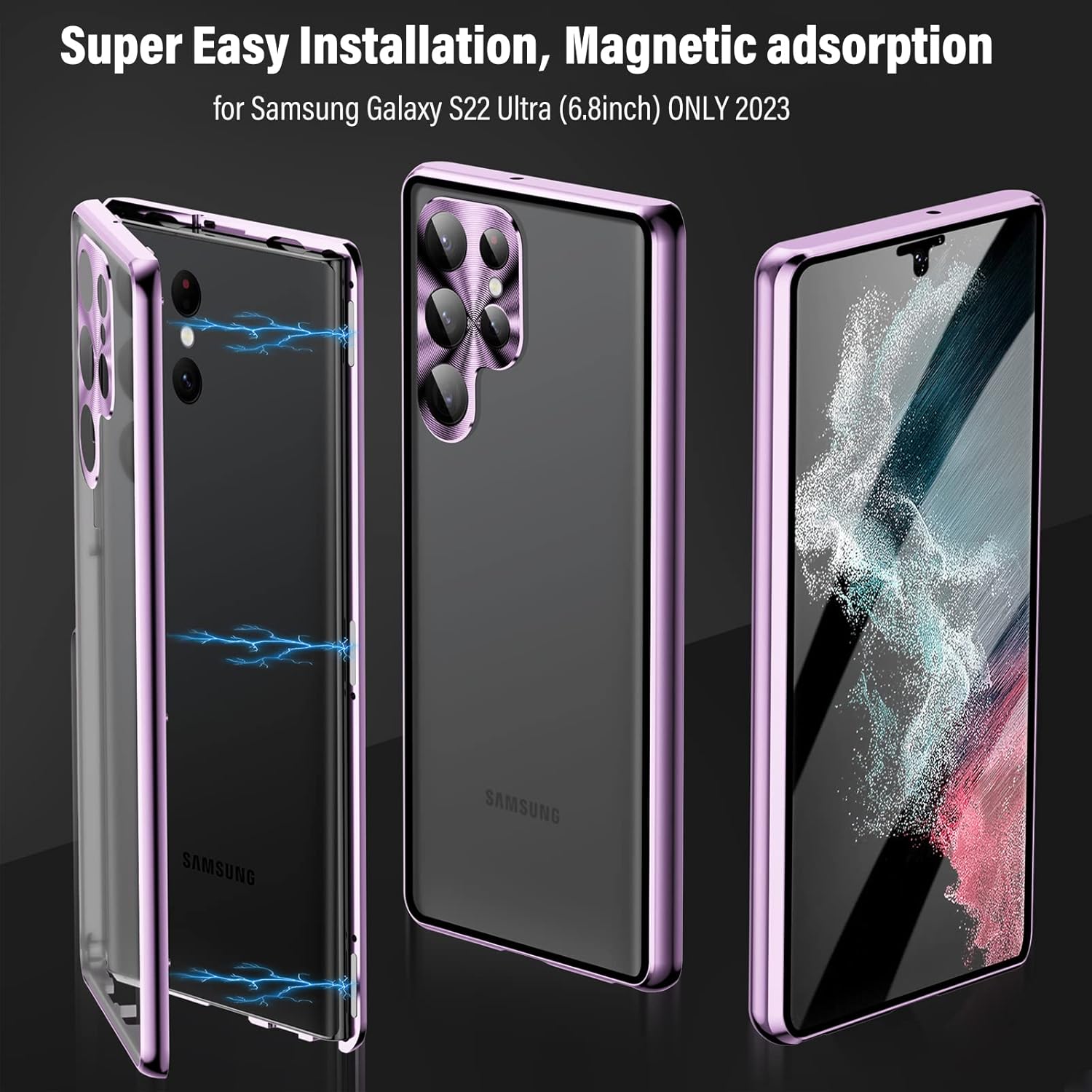 Funda de teléfono para Samsung Galaxy S22 Ultra Protector de pantalla de vidrio templado parachoques de aluminio delantero y trasero 360 Protección
