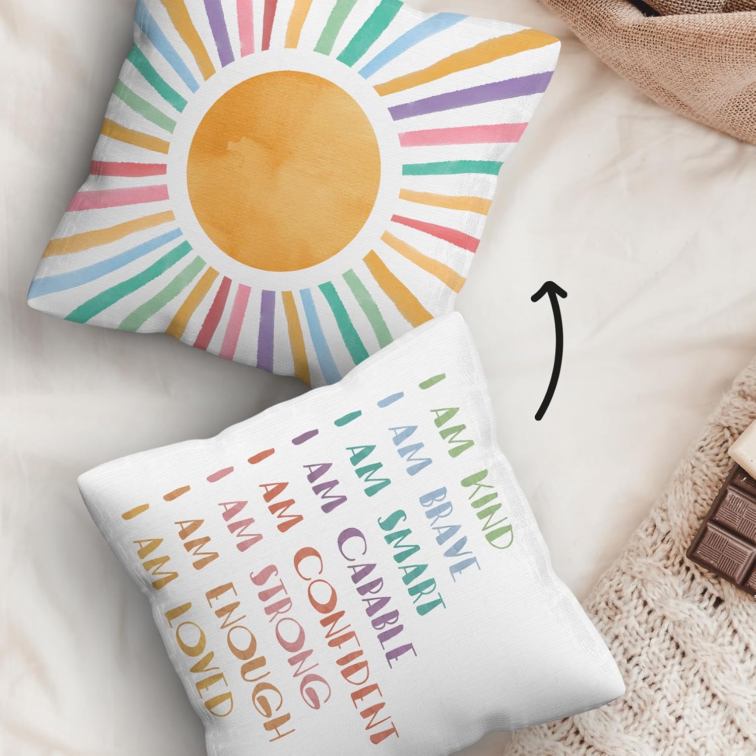 Fundas de almohada bohemias, decoración bohemia para aula, fundas de almohada decorativas reversibles para niños de 18 x 18 pulgadas, fundas de