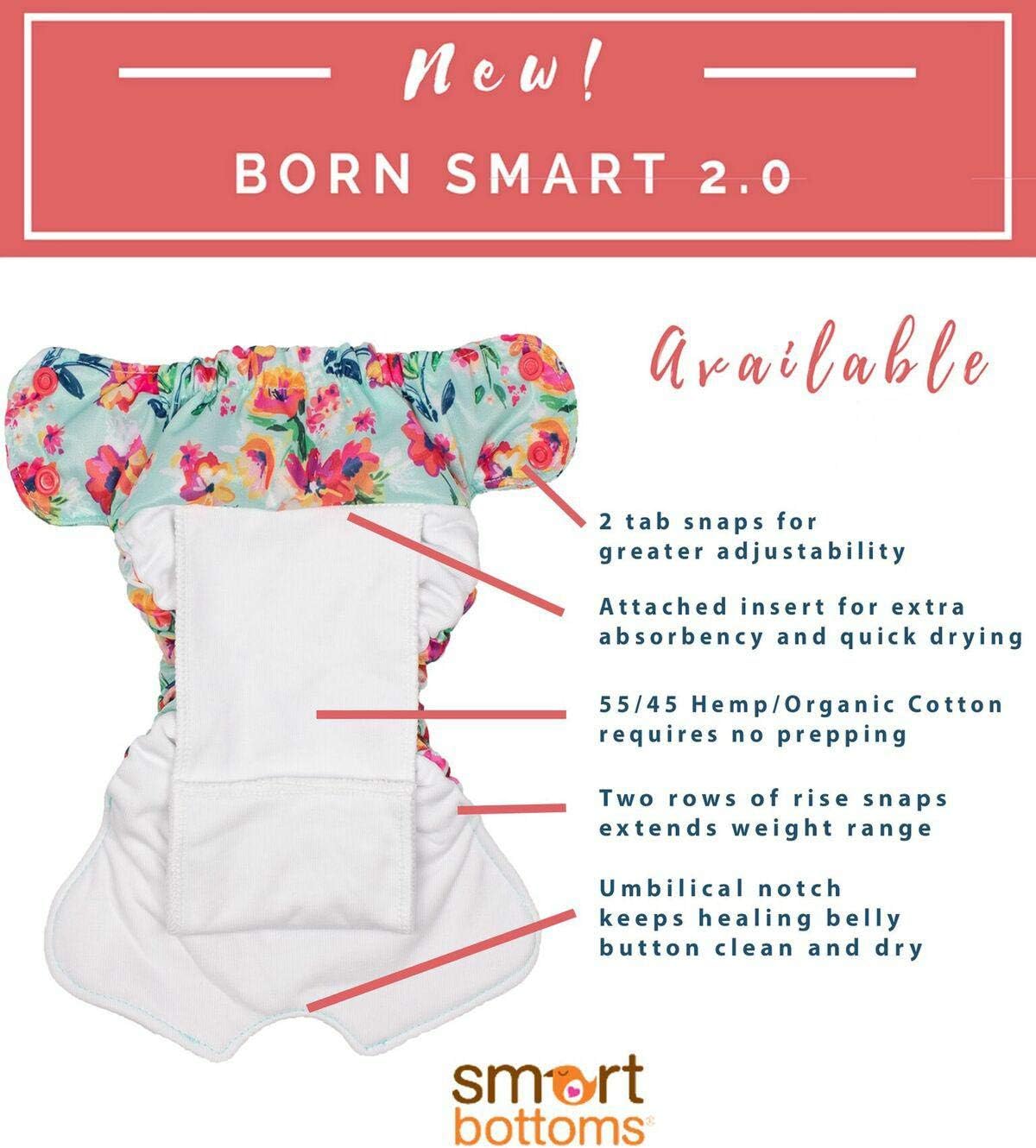 Pañal de tela sin preparación para recién nacidos  Smart Bottoms Born Smart 2.0  Interior de fibra natural (Nurture)