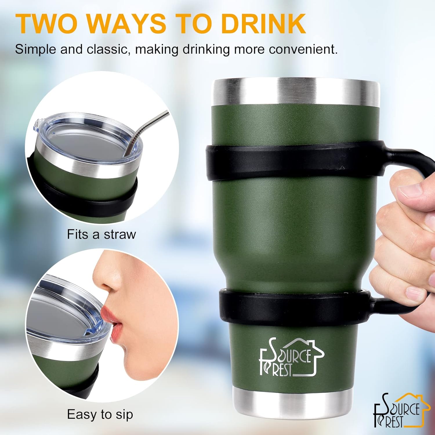 Vaso aislado de 30 oz con tapa y pajita, juego de 7 piezas, vaso de acero inoxidable con asa, taza de café de viaje aislada, vaso de café con 2