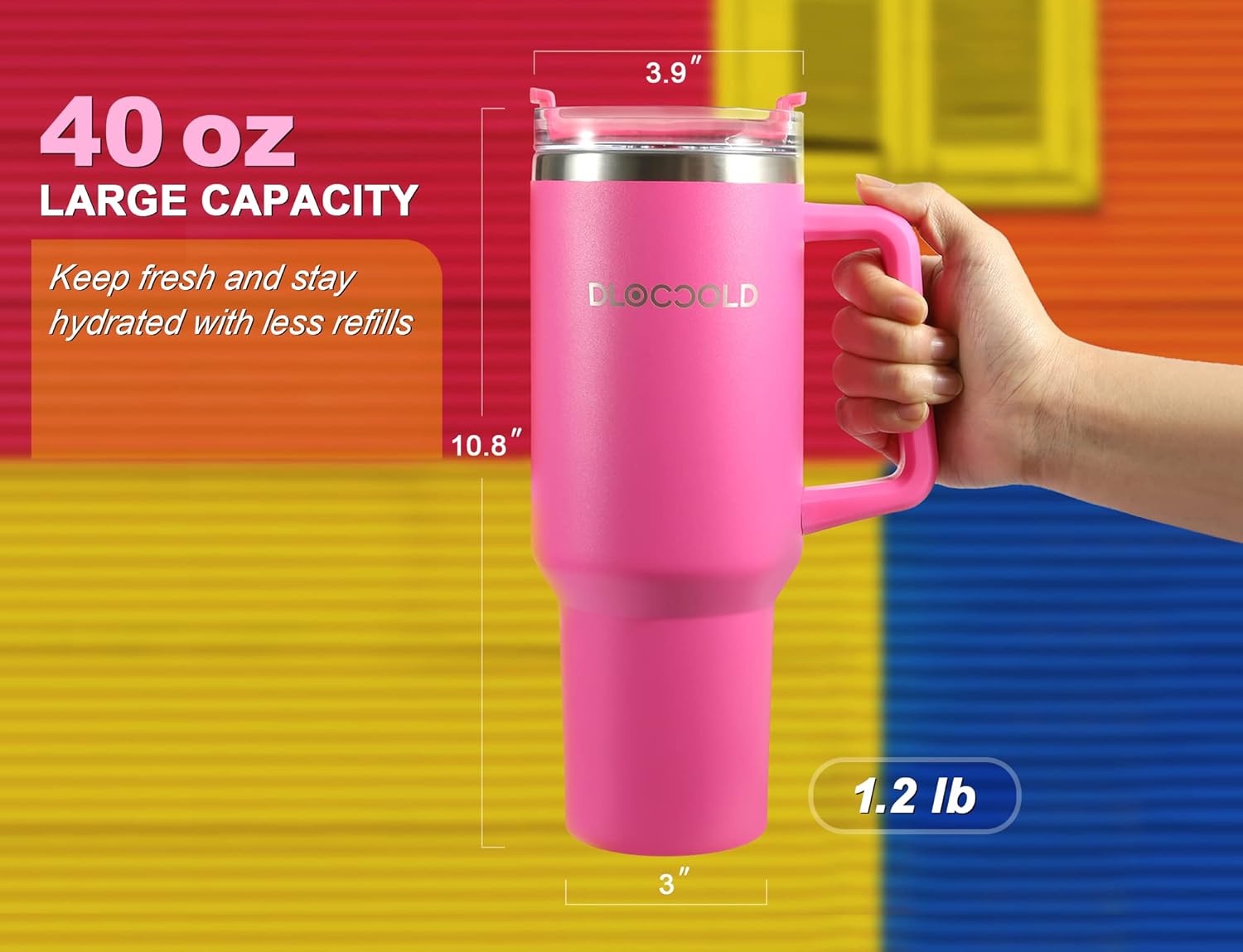 DLOCCOLD Vaso de 40 onzas con asa, vaso de café aislado con tapa y popote, apto para portavasos de automóvil (aguamarina)