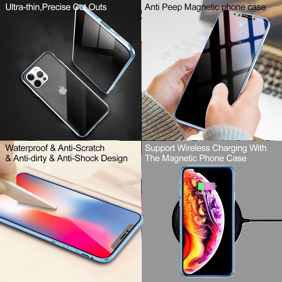 ESTPEAK – Funda magnética compatible con iPhone 13 Pro 2021, protector de pantalla magnético de doble cara y antiespía, funda protectora trasera de
