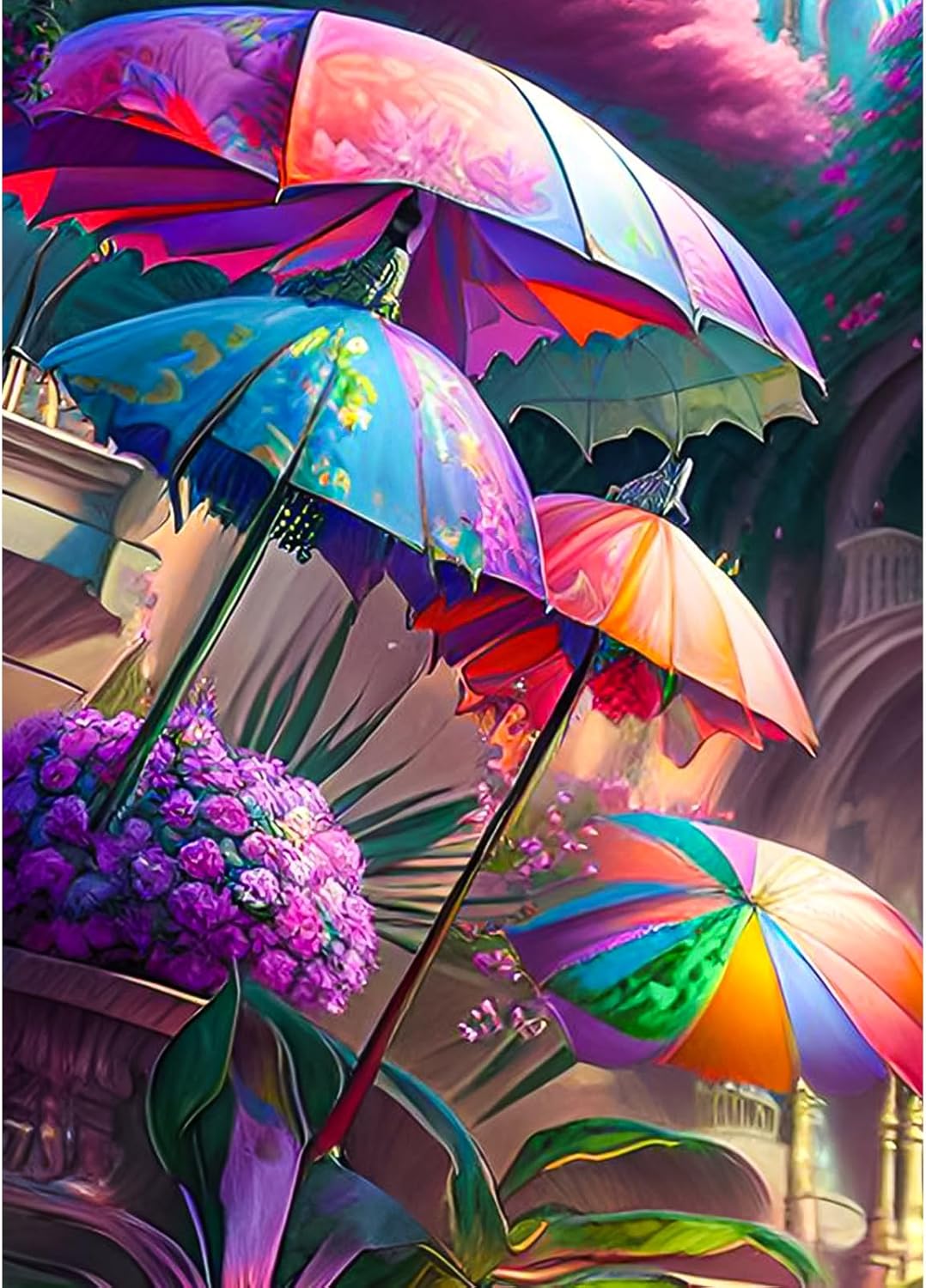 RICUVED Arte de diamantes de paisaje, kits de arte de diamantes de flores para adultos, hermosos diamantes de gema 5D, taladro redondo completo,