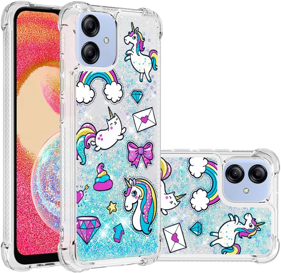 Samsung A04E – Carcasa de TPU suave y transparente con diseño de dibujos animados creativos de arenas movedizas con cubierta líquida brillante que