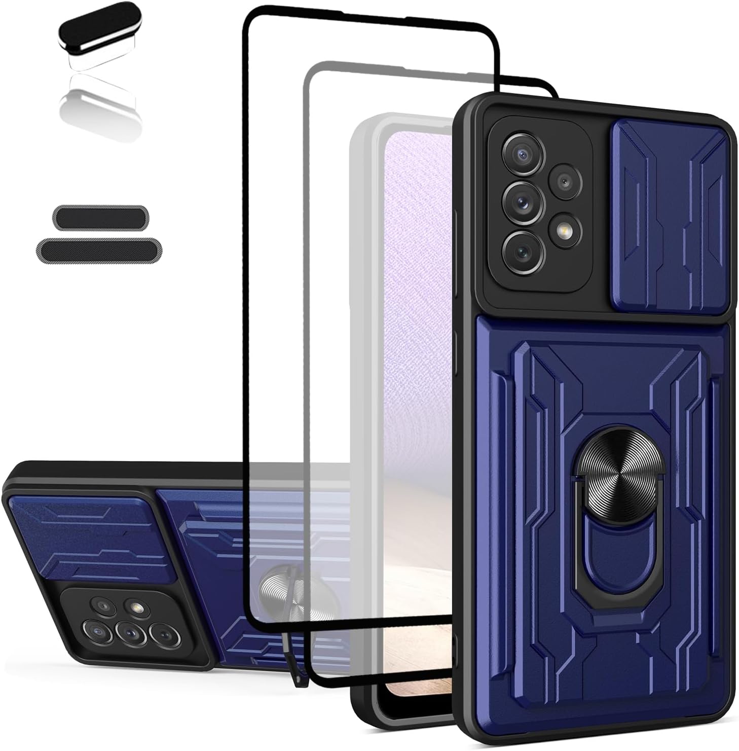 Funda tipo cartera para Samsung Galaxy A52 (5G) de 6.5 pulgadas, ranura para tarjetas de crédito, puerta corrediza, diseño portátil, doble capa