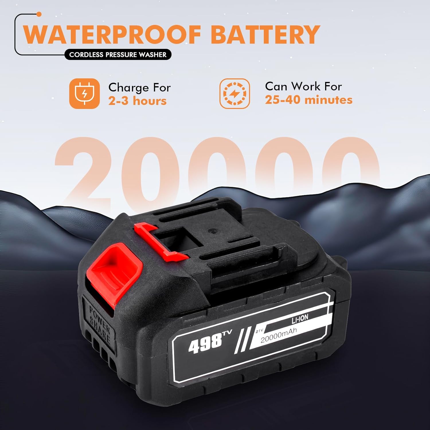 Lavadora a presión inalámbrica de 21 V 350 W Lavadora de limpieza portátil de automóvil Lavadora a presión eléctrica compacta con batería 20000mAh