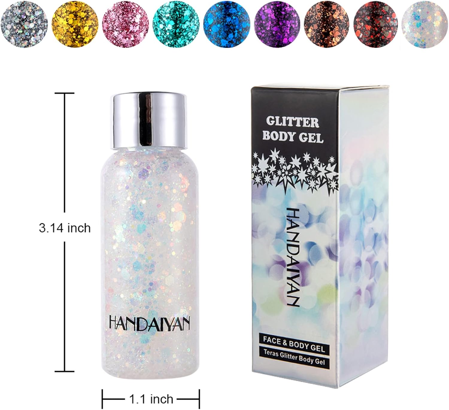 Paquete de 2 botellas de gel con purpurina corporal holográfica de larga duración para cabello, cuerpo y uñas, maquillaje corporal líquido de 9