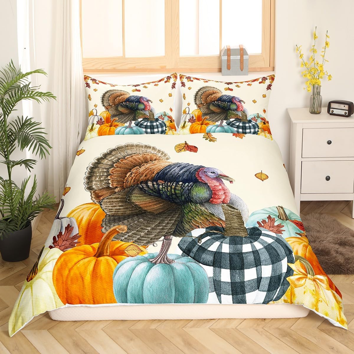 Funda de edredón de cosecha de otoño, tamaño King, regalos para el día de Acción de Gracias para niños, niñas y mujeres, decoración de otoño, juego