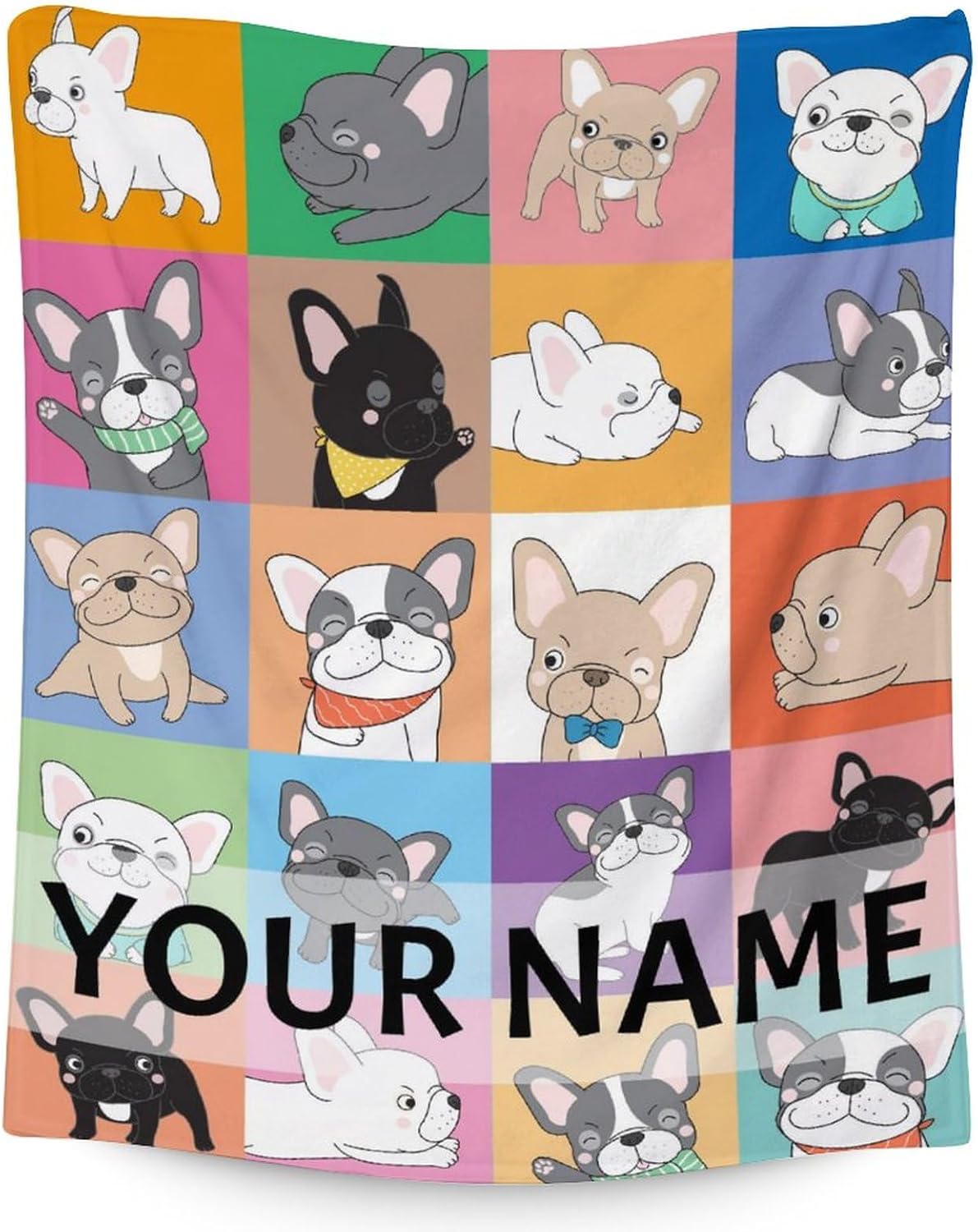 Manta personalizada de bulldog francés con texto y nombre, 30 x 40 pulgadas, manta de franela suave, cálida, ligera y acogedora, regalo para amantes