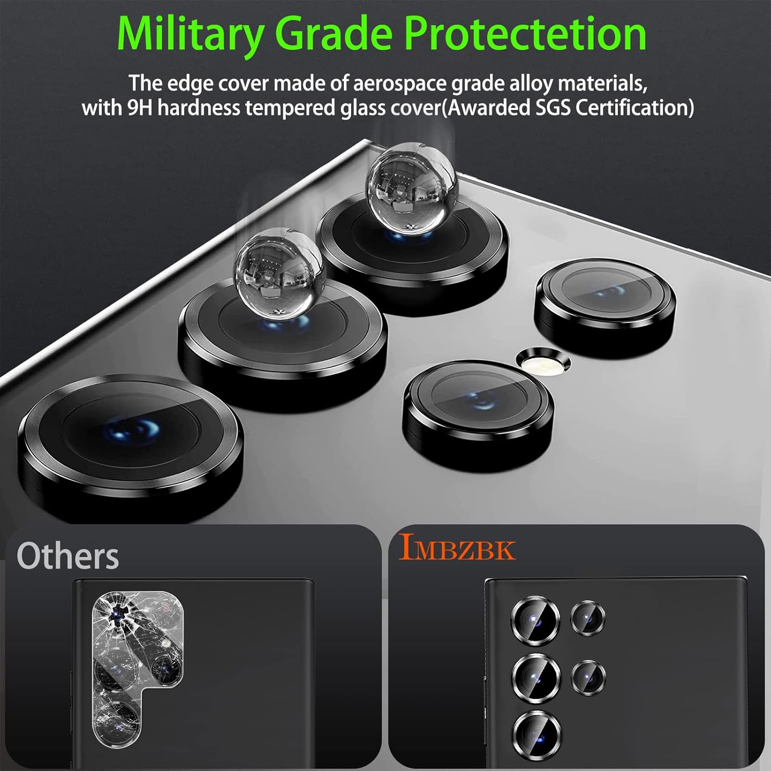 IMBZBK Protector de lente de cámara de vidrio templado para Samsung Galaxy S23 Ultra, 5+5 unidades, color negro