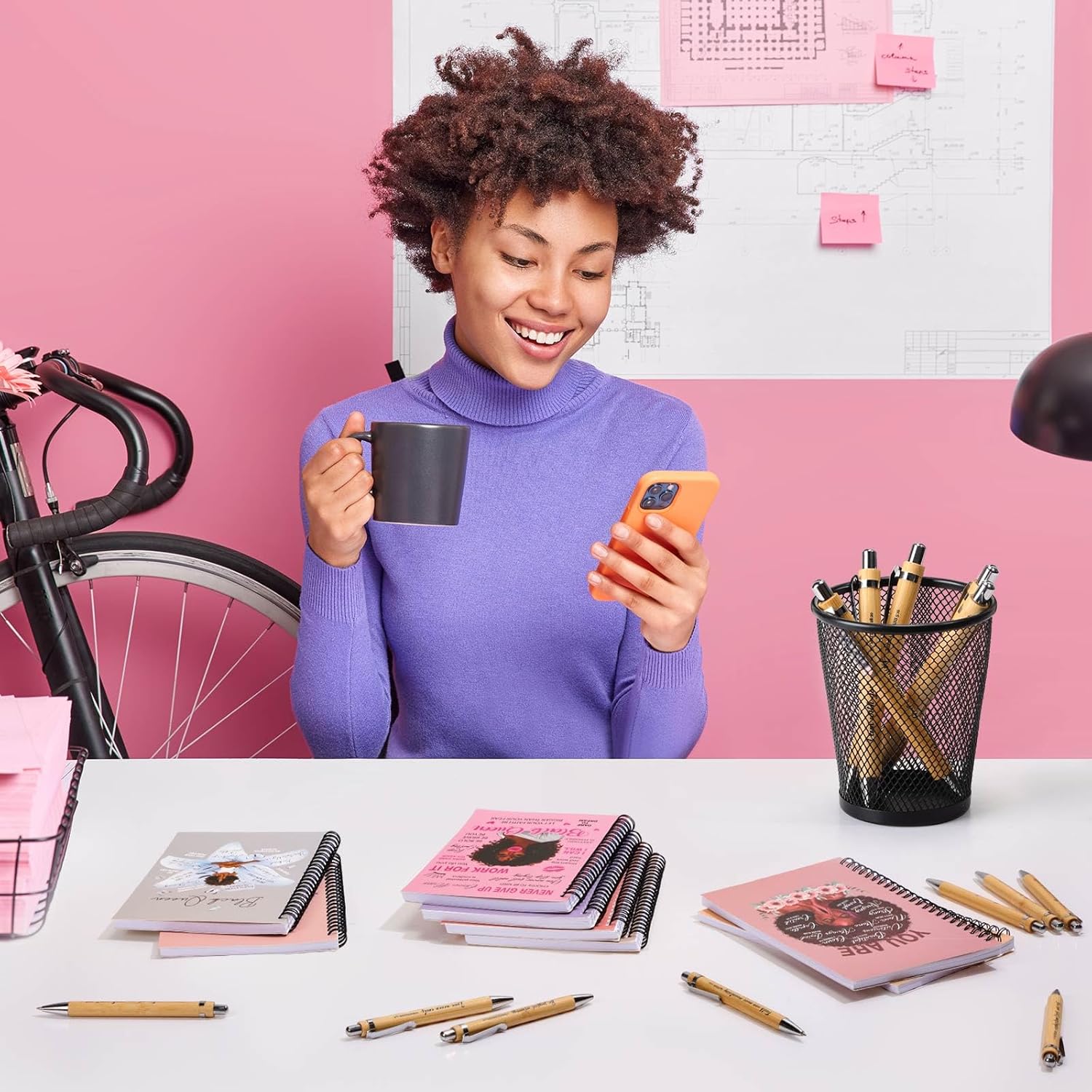 8 cuadernos negros para mujeres, afroamericanos, espirales, motivacionales, para niñas negras, cuaderno de tapa dura inspirador con 8 bolígrafos de