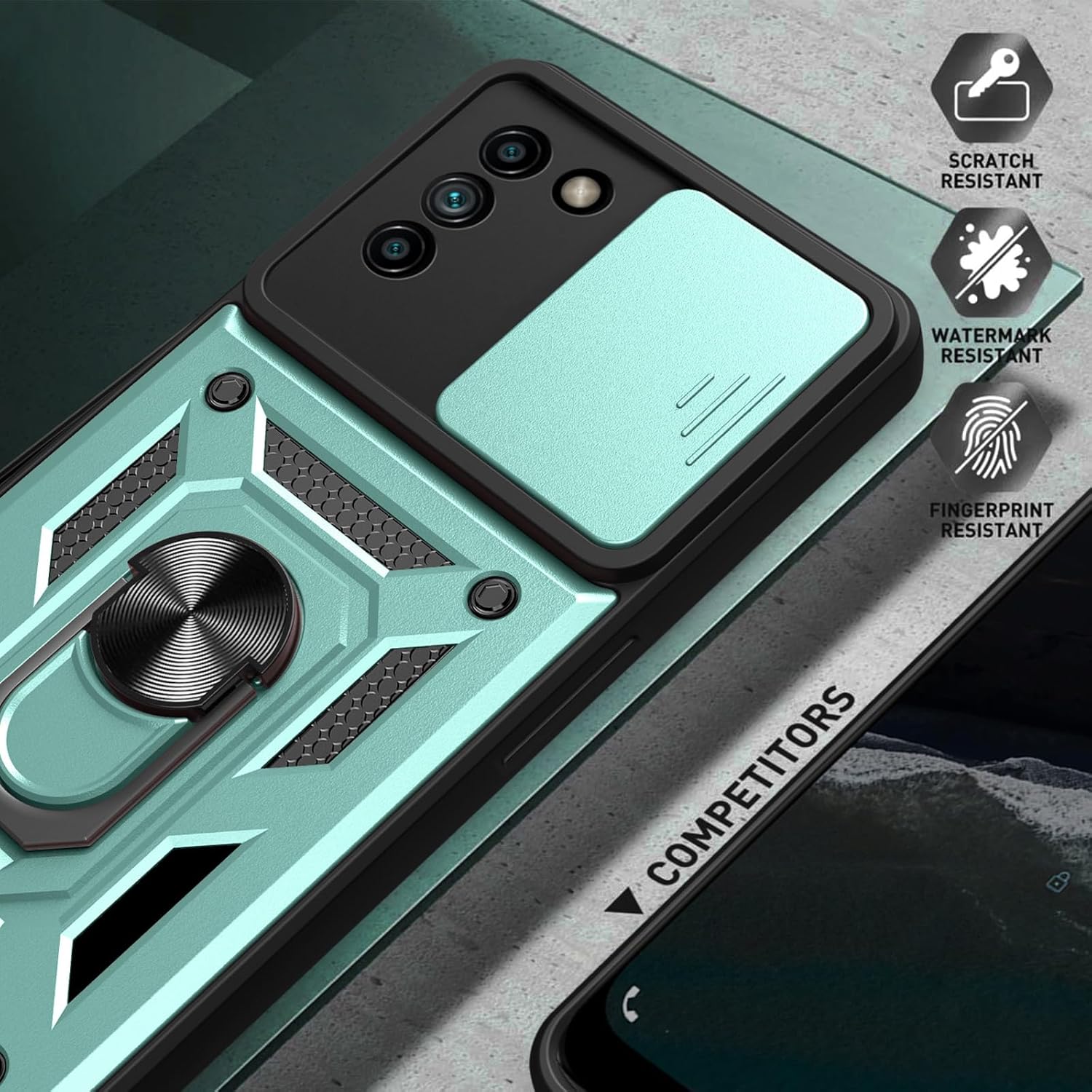Oududianzi – Funda para Nokia G400 5G, con 2 protectores de pantalla, protección de cámara con cubierta deslizante, soporte giratorio a prueba de